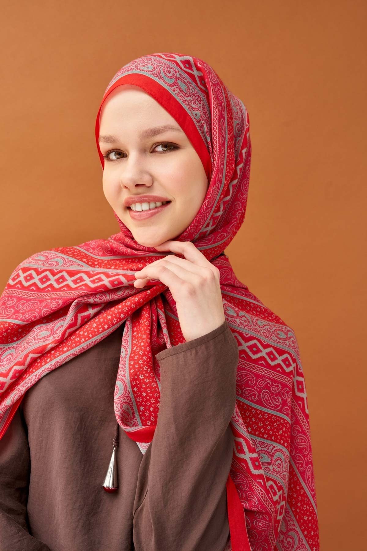 Riva Şal Tencel Ethnic Way Bayrak Kırmızısı