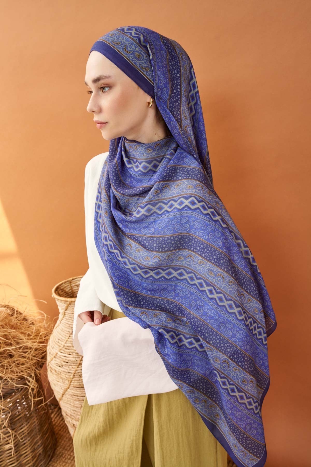 Riva Şal Tencel Ethnic Way Gece Mavisi