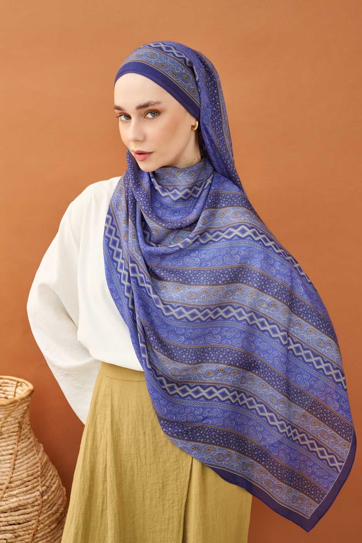 Riva Şal Tencel Ethnic Way Gece Mavisi