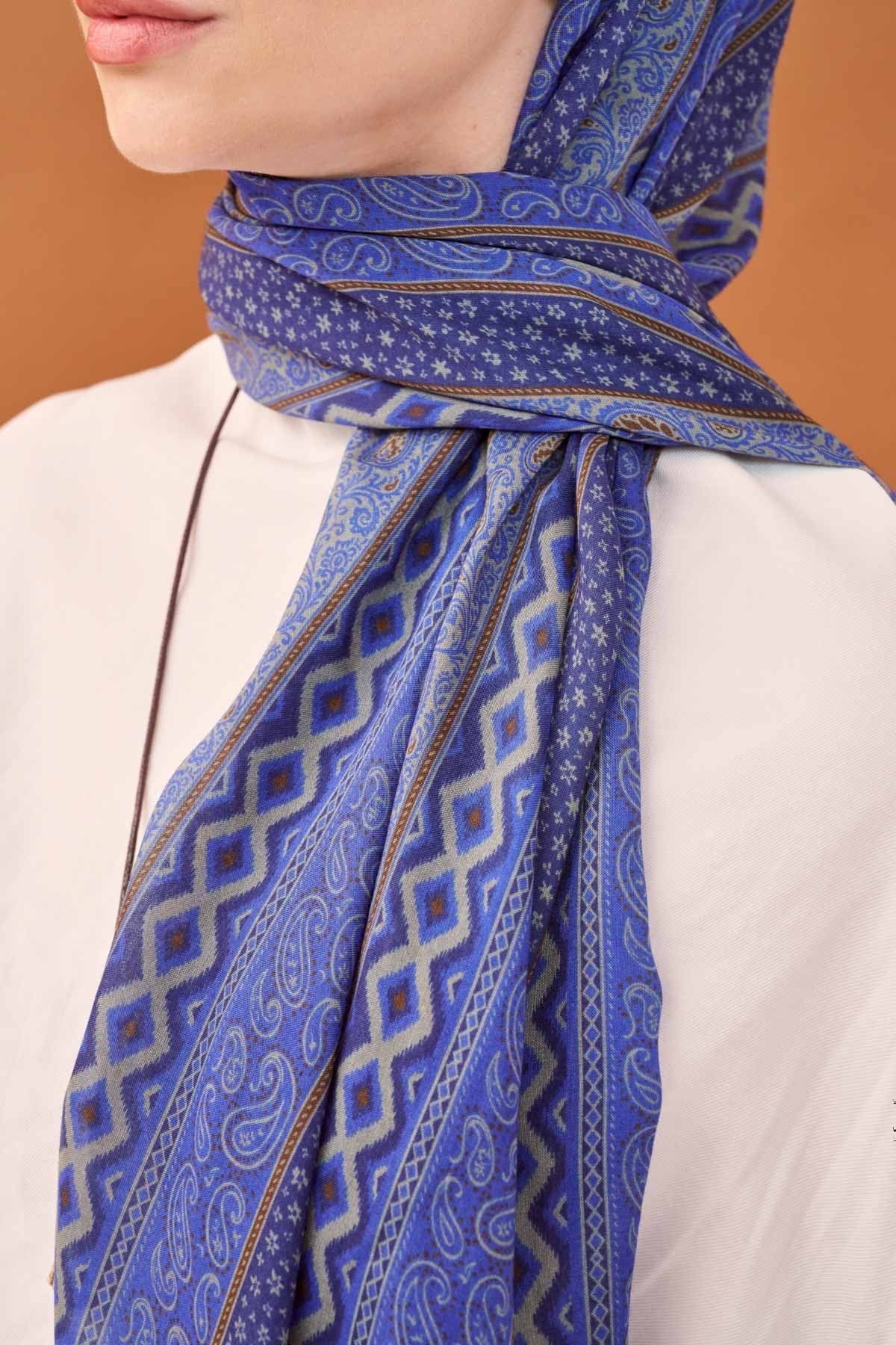 Riva Şal Tencel Ethnic Way Gece Mavisi