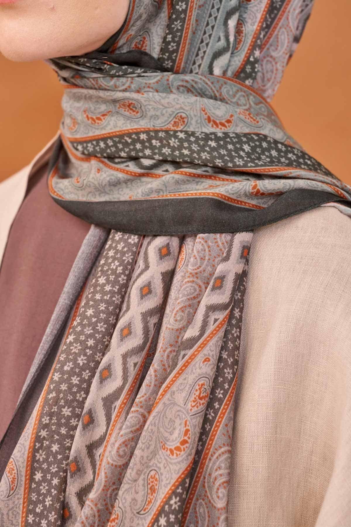 Riva Şal Tencel Ethnic Way Koyu Gri