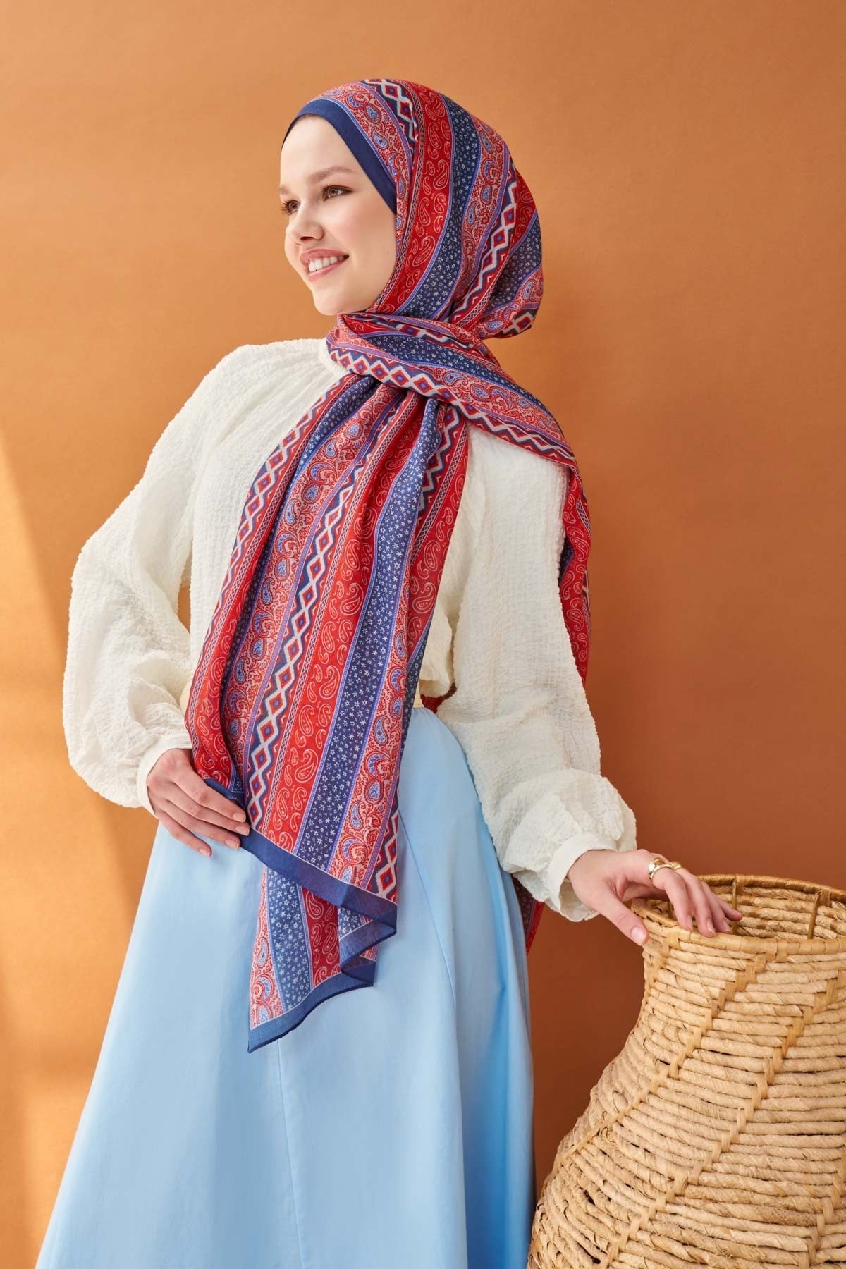 Riva Şal Tencel Ethnic Way Koyu Mavi