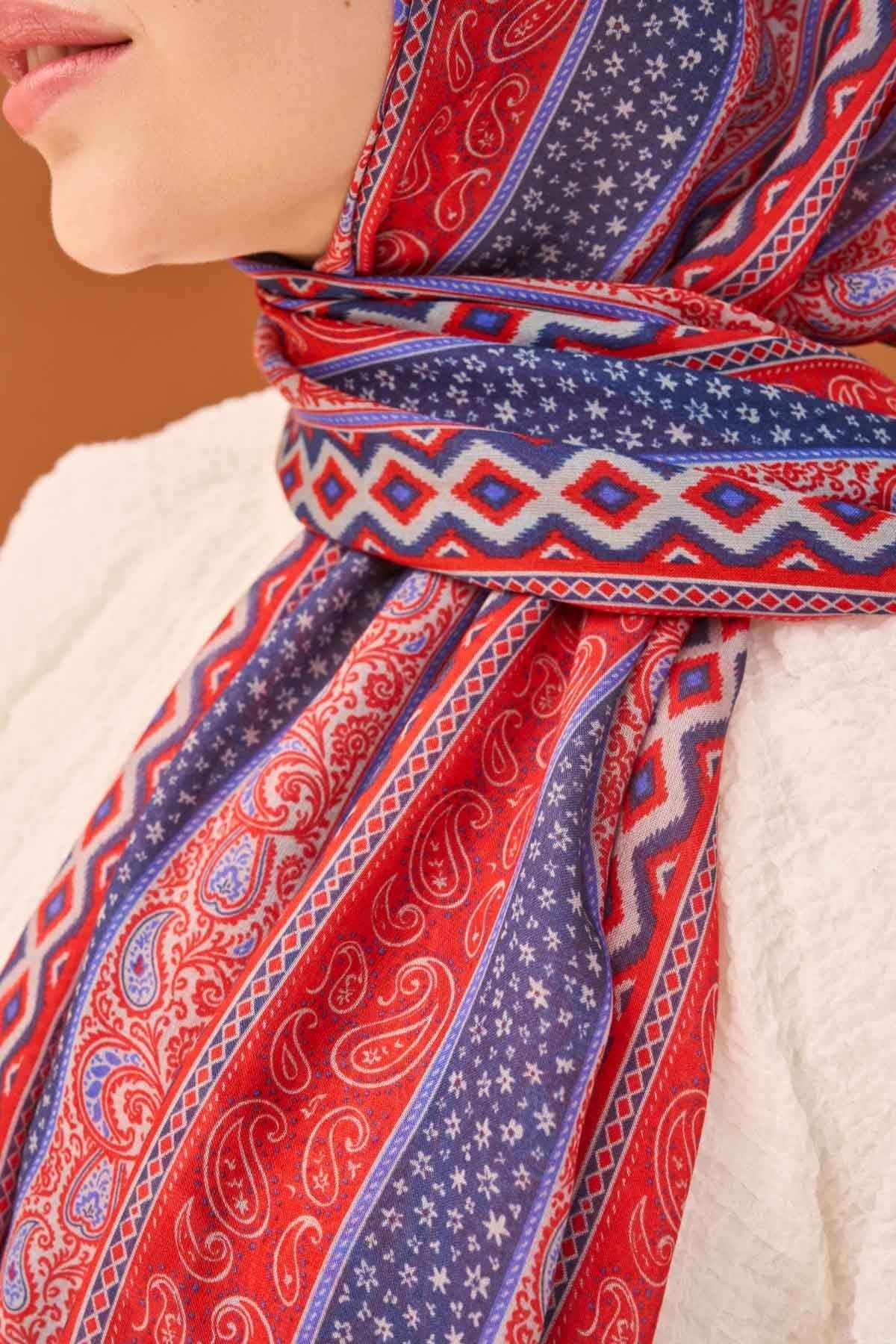Riva Şal Tencel Ethnic Way Koyu Mavi
