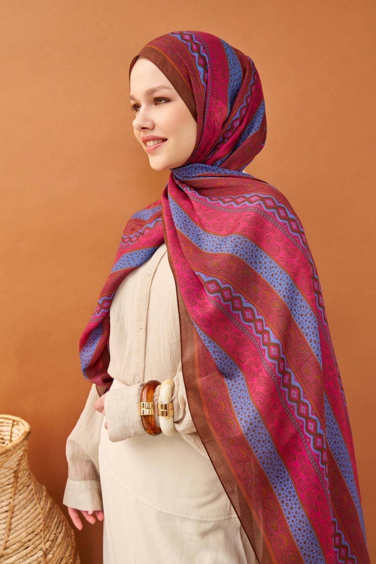 Riva Şal Tencel Ethnic Way Koyu Pembe