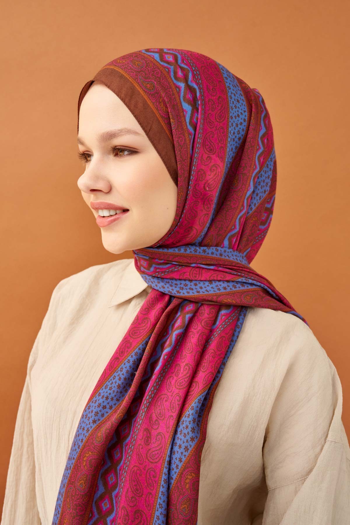 Riva Şal Tencel Ethnic Way Koyu Pembe