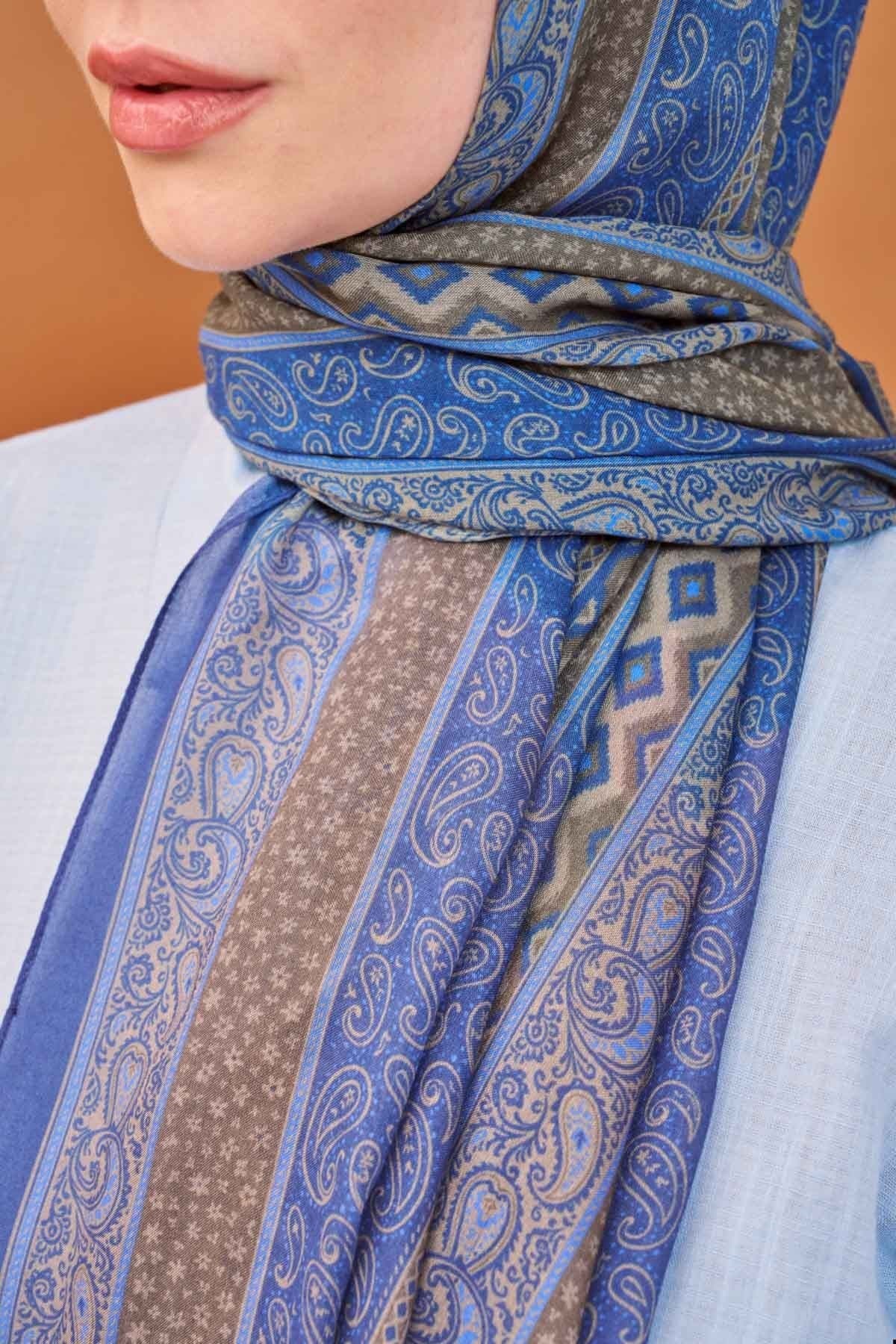 Riva Şal Tencel Ethnic Way Mavi