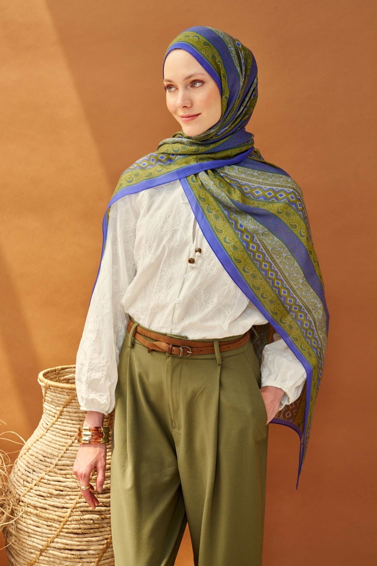 Riva Şal Tencel Ethnic Way Mavi Lila