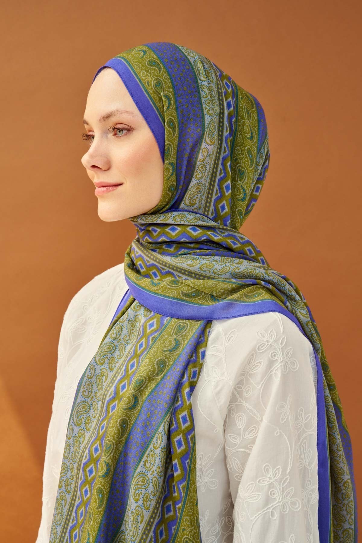 Riva Şal Tencel Ethnic Way Mavi Lila