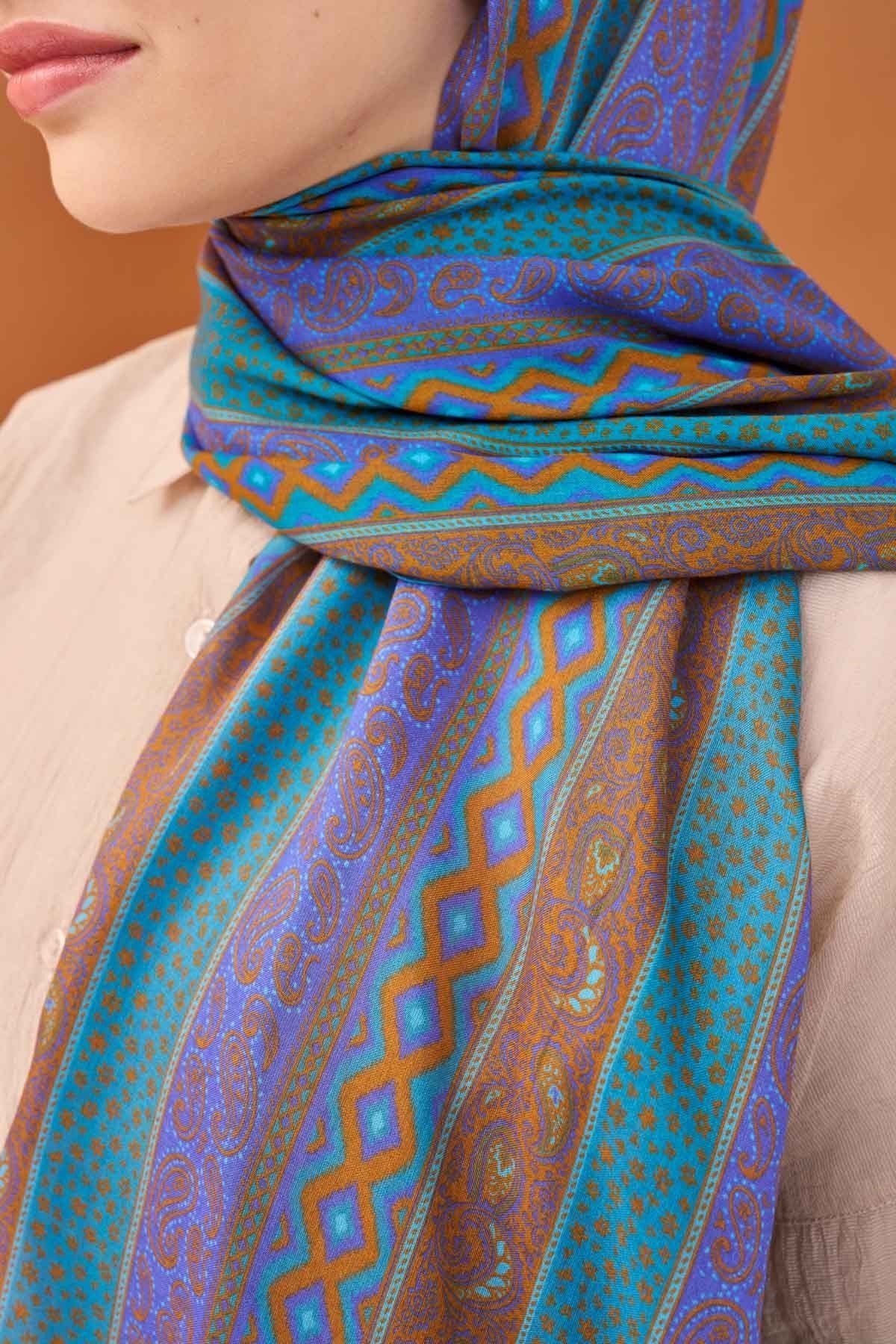 Riva Şal Tencel Ethnic Way Turkuaz