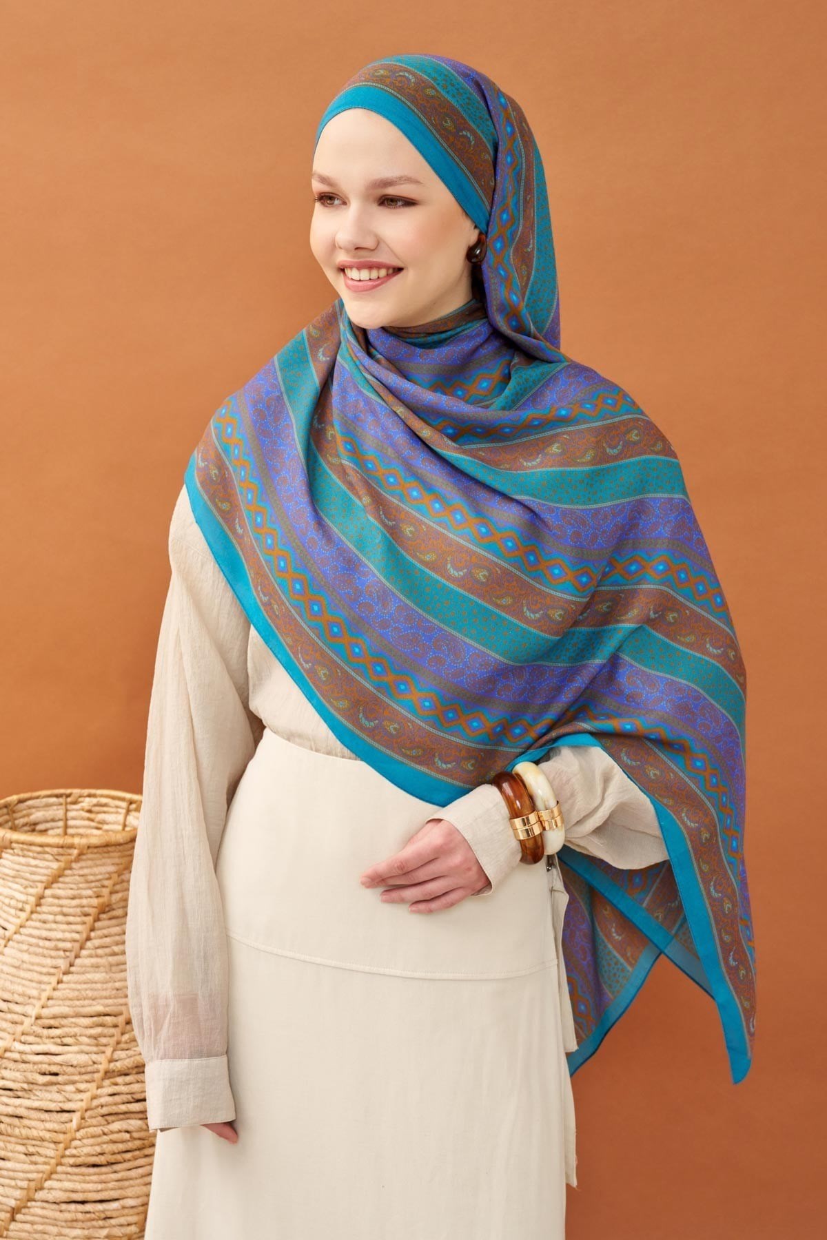 Riva Şal Tencel Ethnic Way Turkuaz