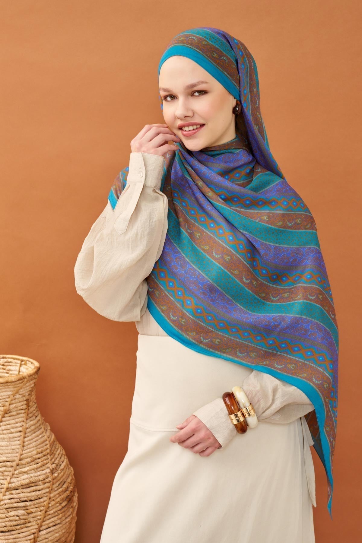 Riva Şal Tencel Ethnic Way Turkuaz