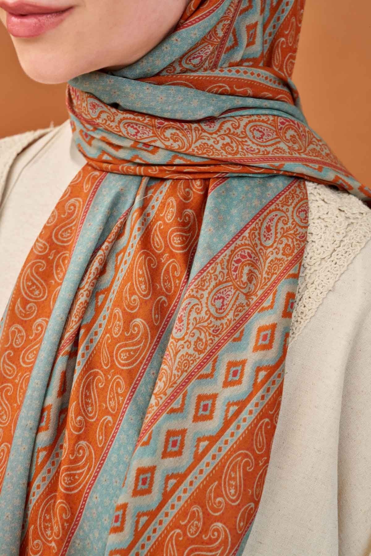 Riva Şal Tencel Ethnic Way Turuncu
