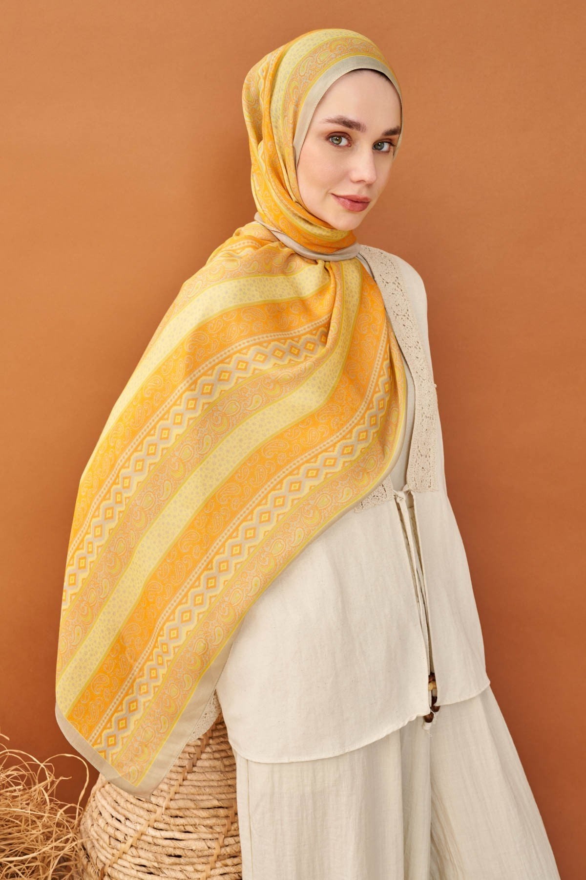 Riva Şal Tencel Ethnic Way Turuncu