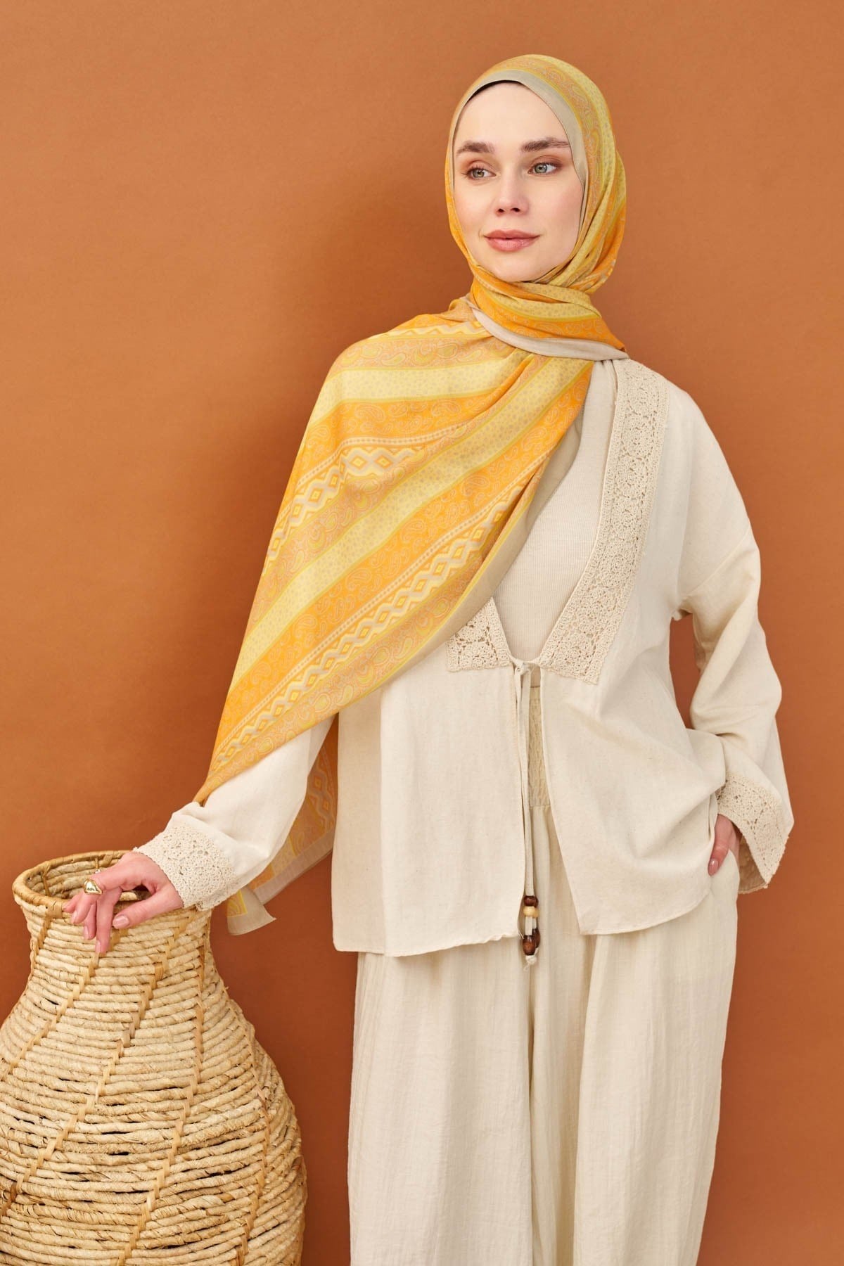 Riva Şal Tencel Ethnic Way Turuncu