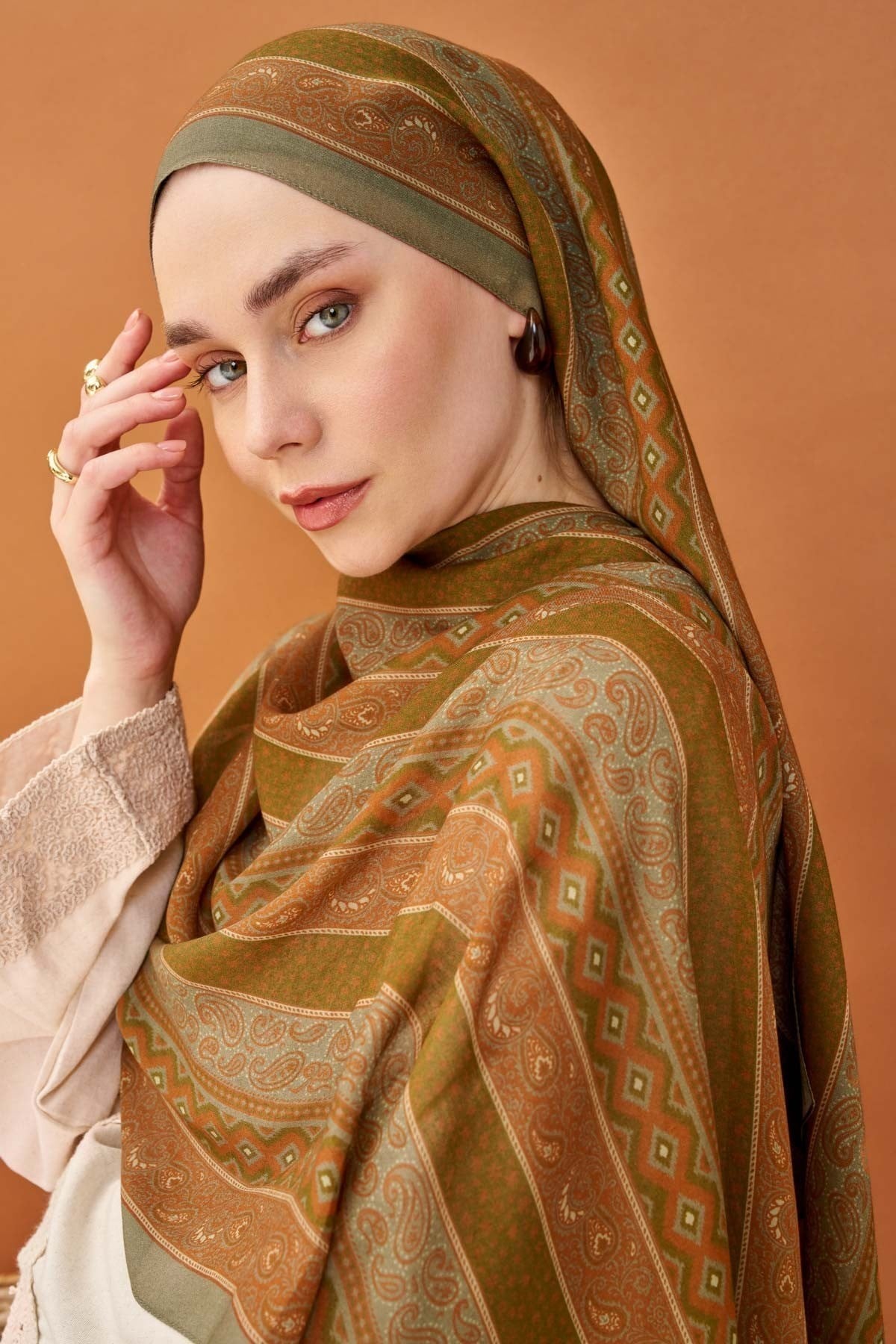 Riva Şal Tencel Ethnic Way Yeşil