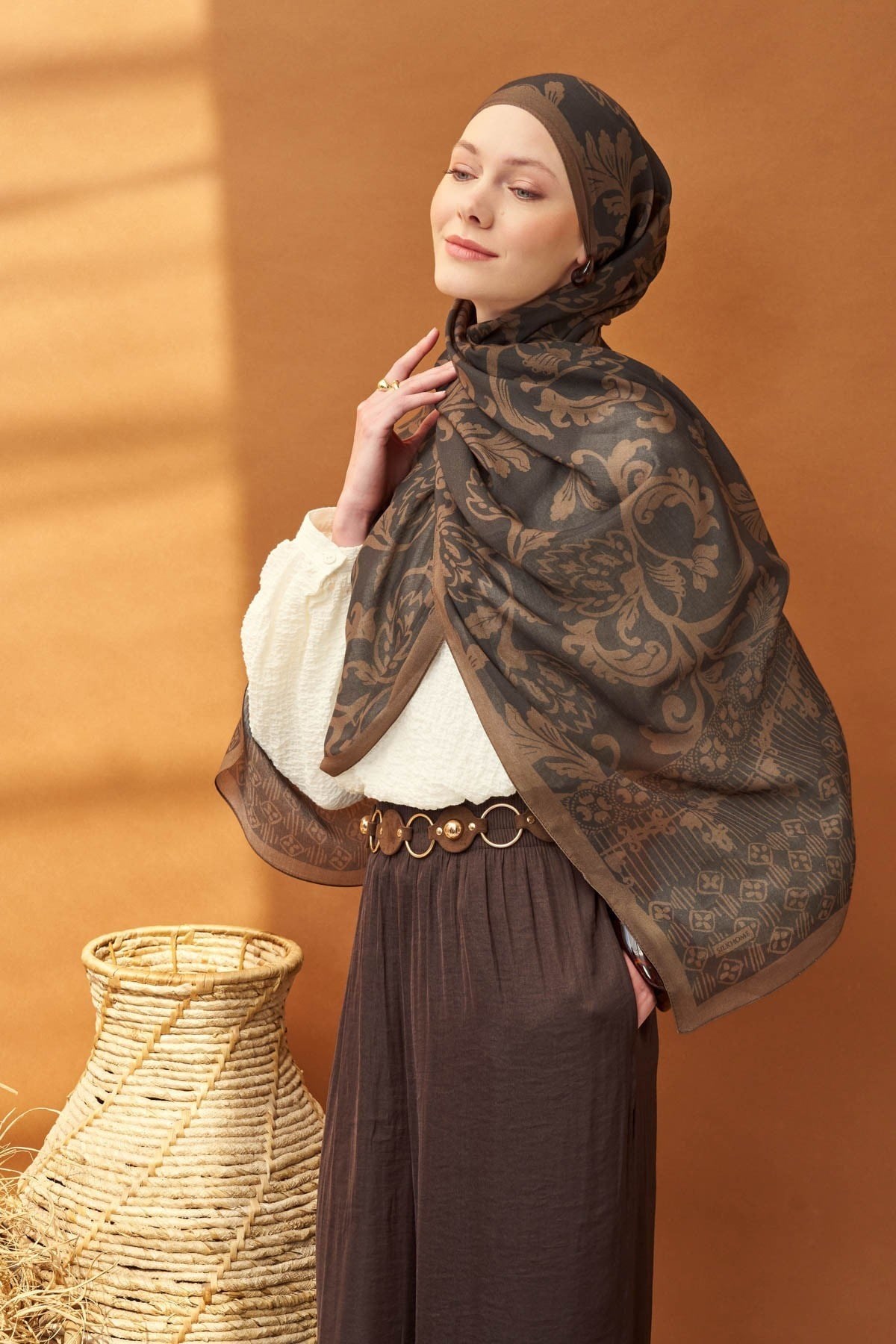 Riva Şal Tencel Floral Antrasit