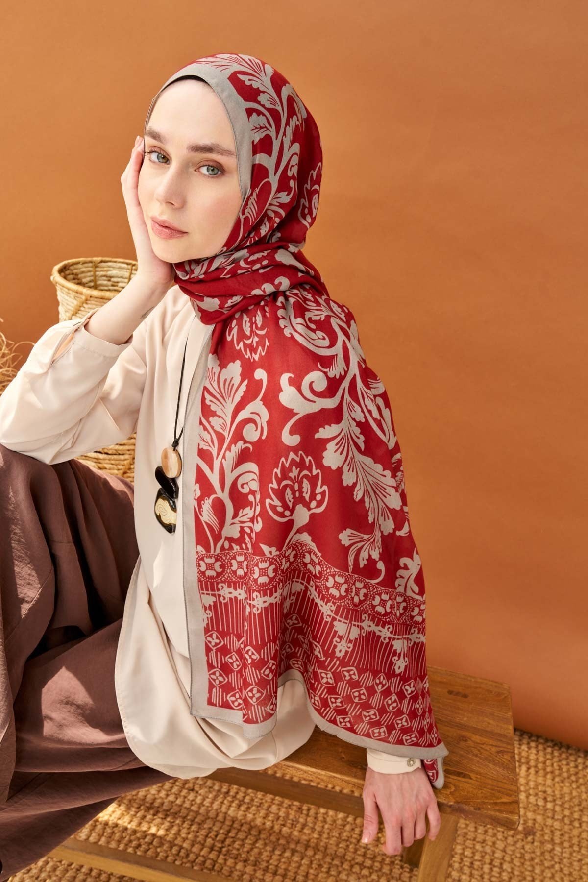 Riva Şal Tencel Floral Bordo