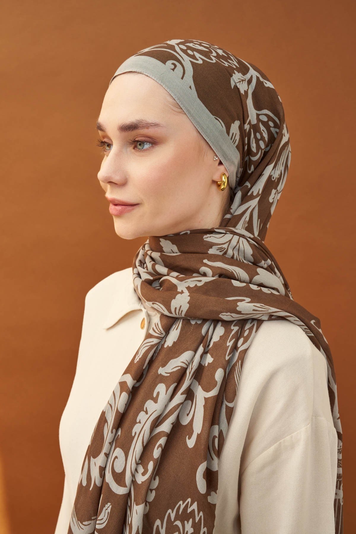 Riva Şal Tencel Floral Çikolata Kahve