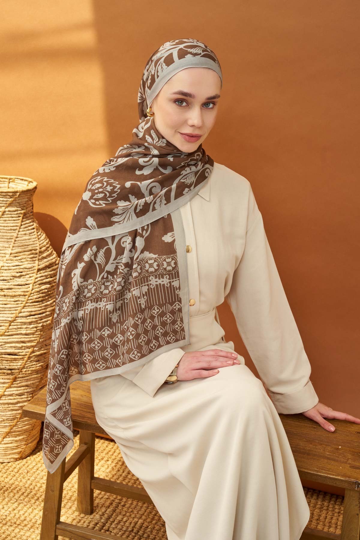Riva Şal Tencel Floral Çikolata Kahve