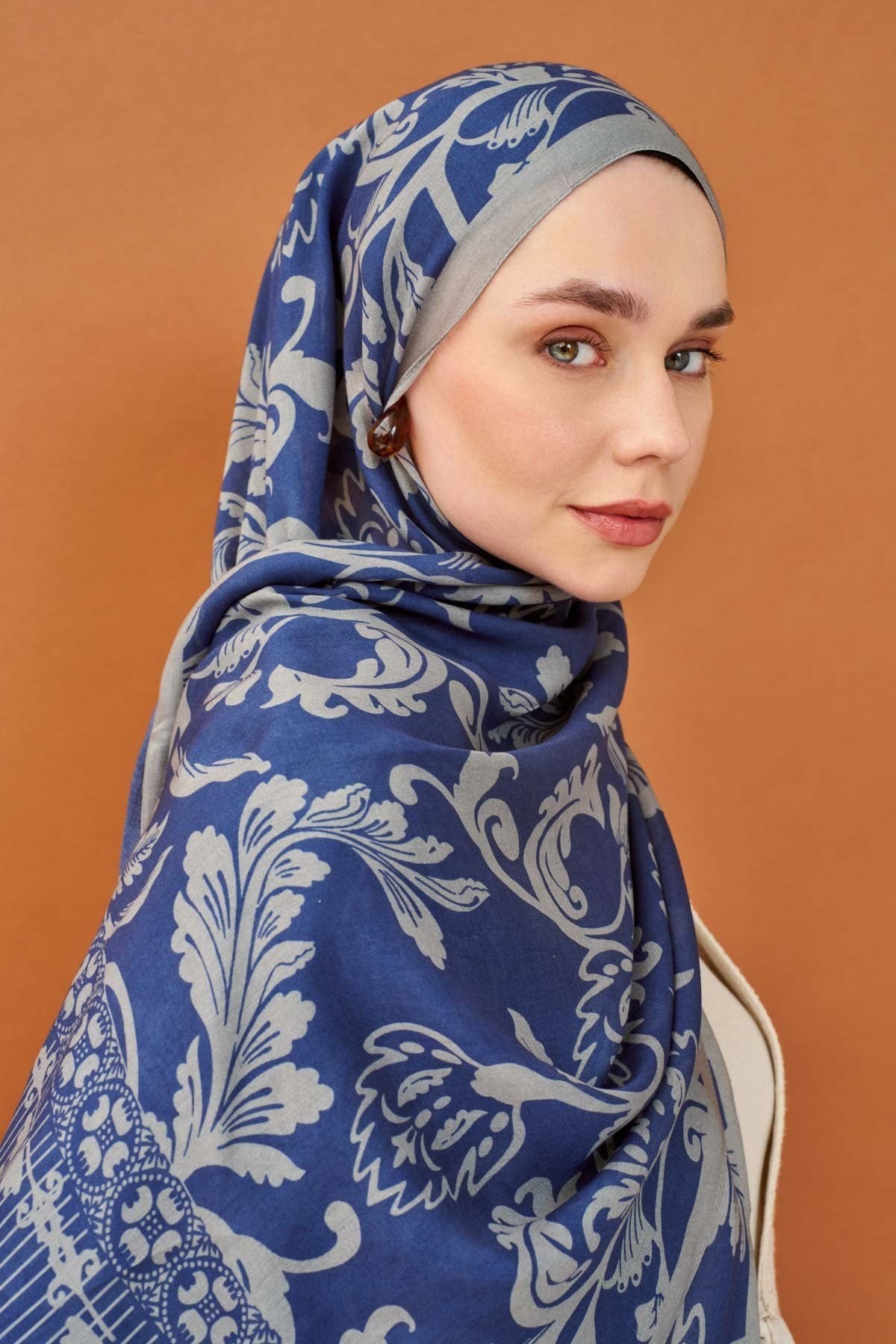 Riva Şal Tencel Floral Gece Mavisi