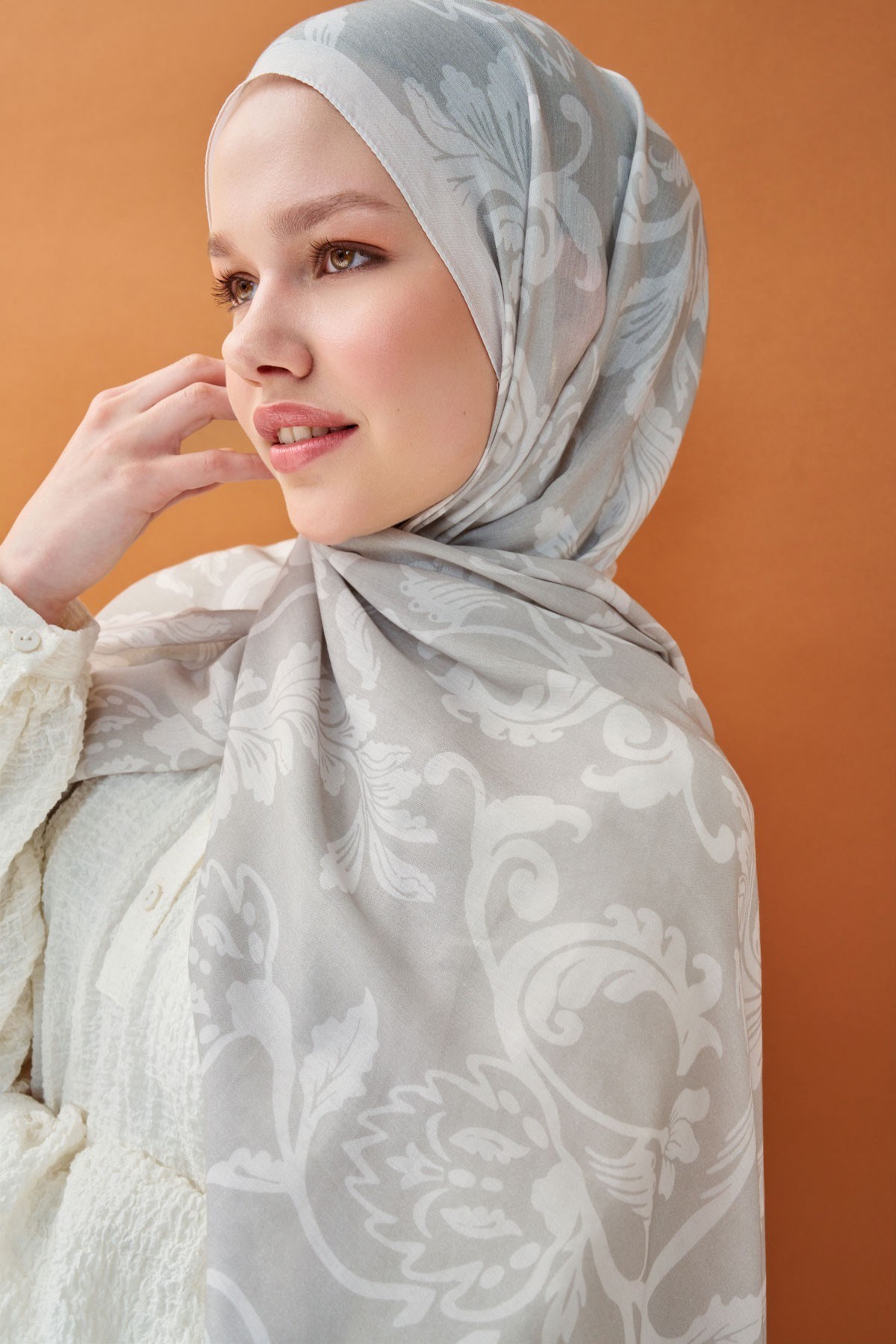 Riva Şal Tencel Floral Gümüş
