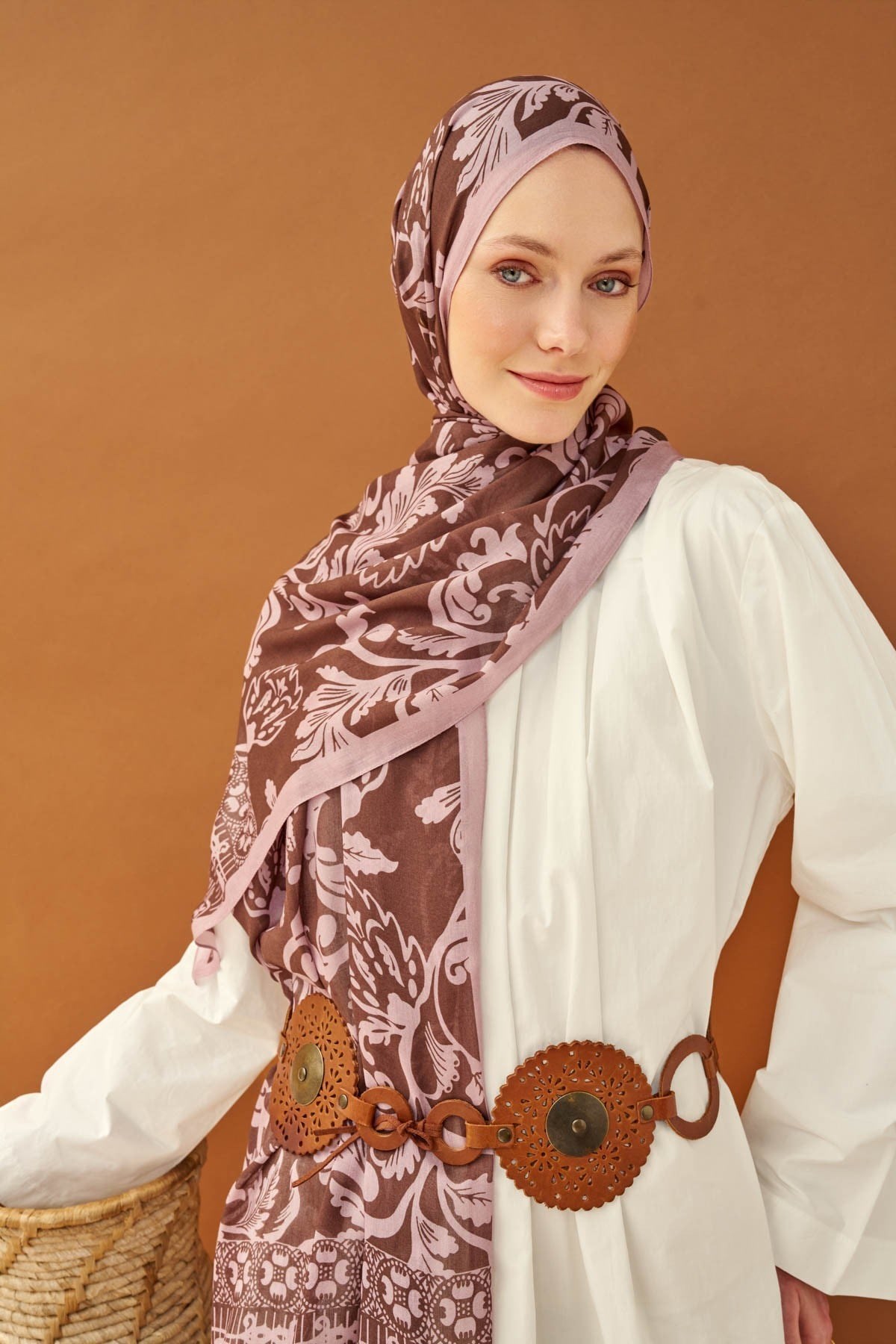 Riva Şal Tencel Floral Kahverengi