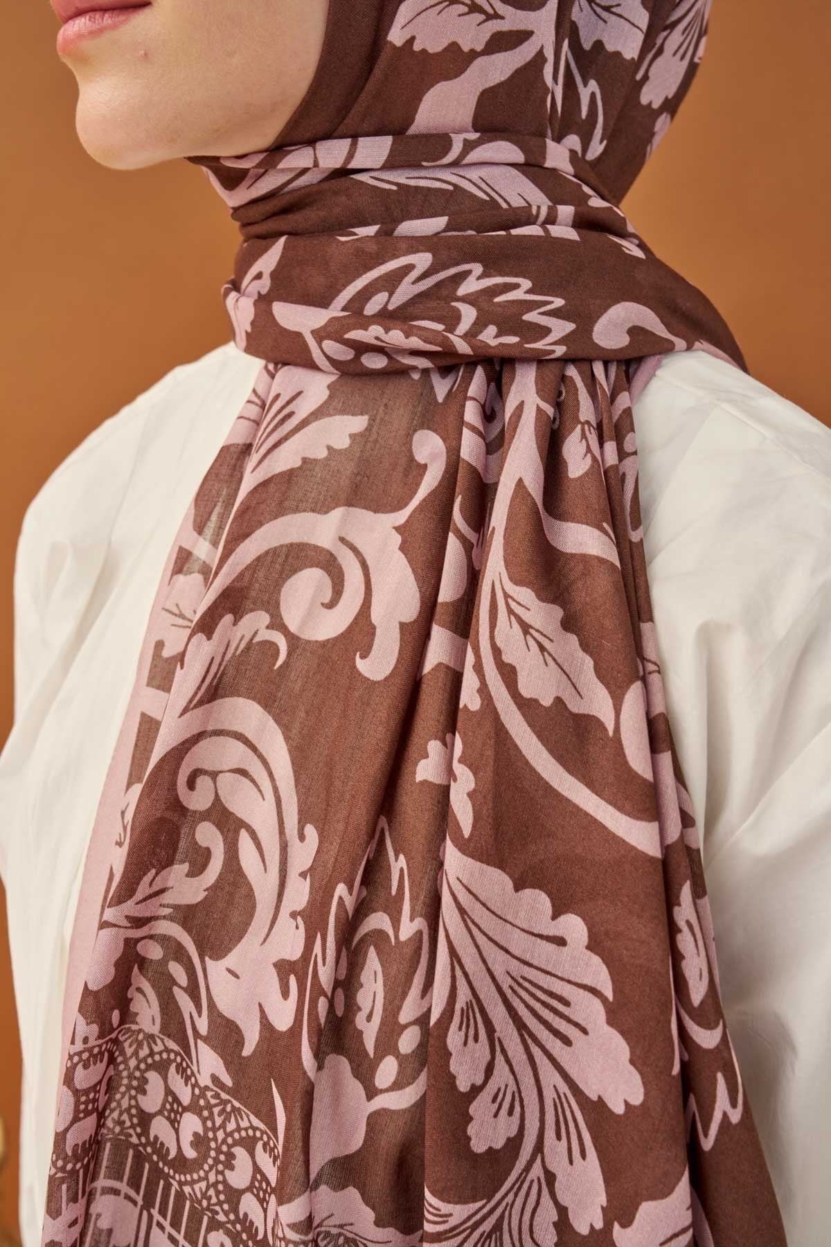 Riva Şal Tencel Floral Kahverengi