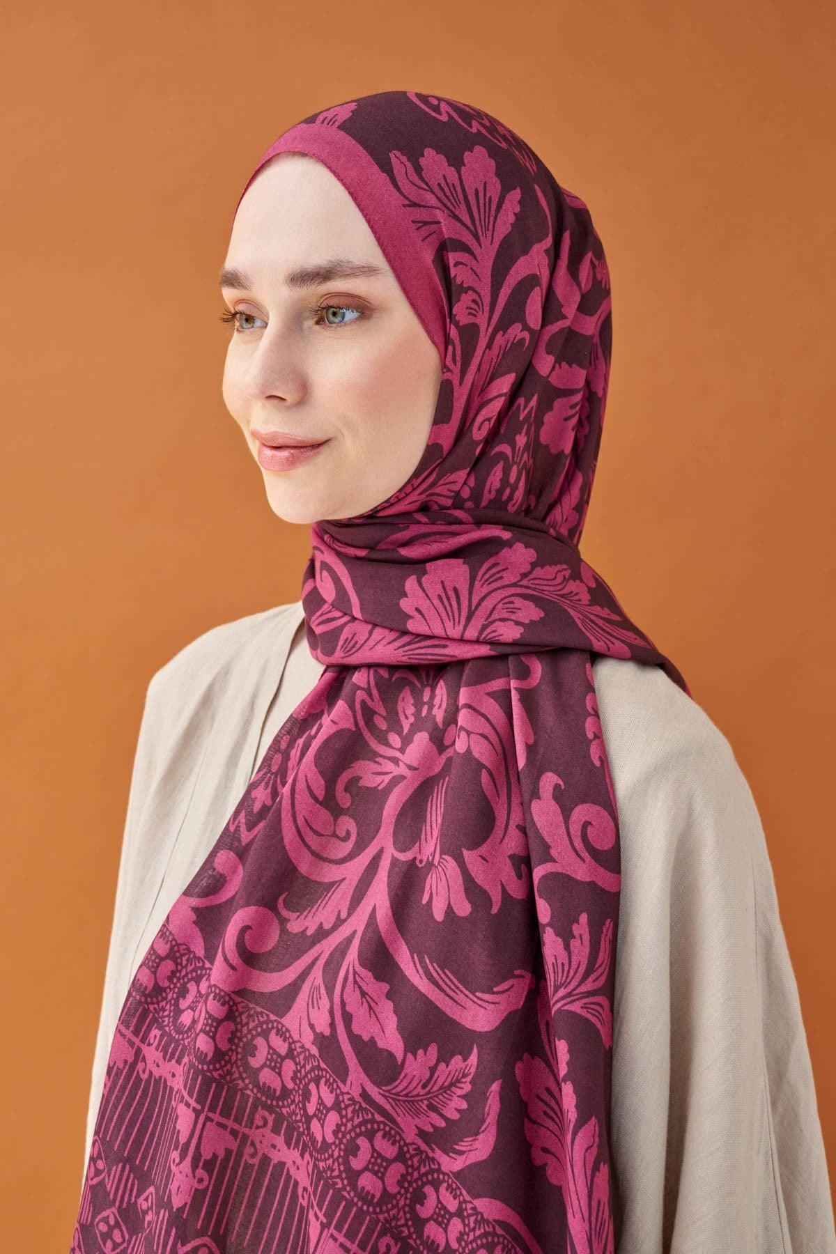 Riva Şal Tencel Floral Koyu Mor