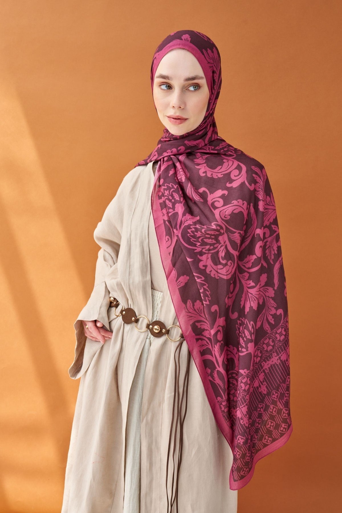 Riva Şal Tencel Floral Koyu Mor
