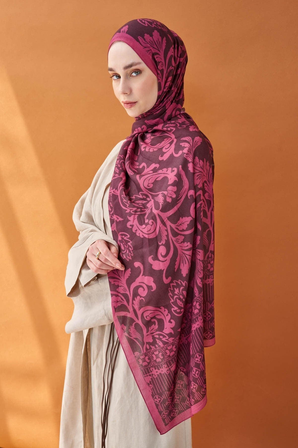 Riva Şal Tencel Floral Koyu Mor