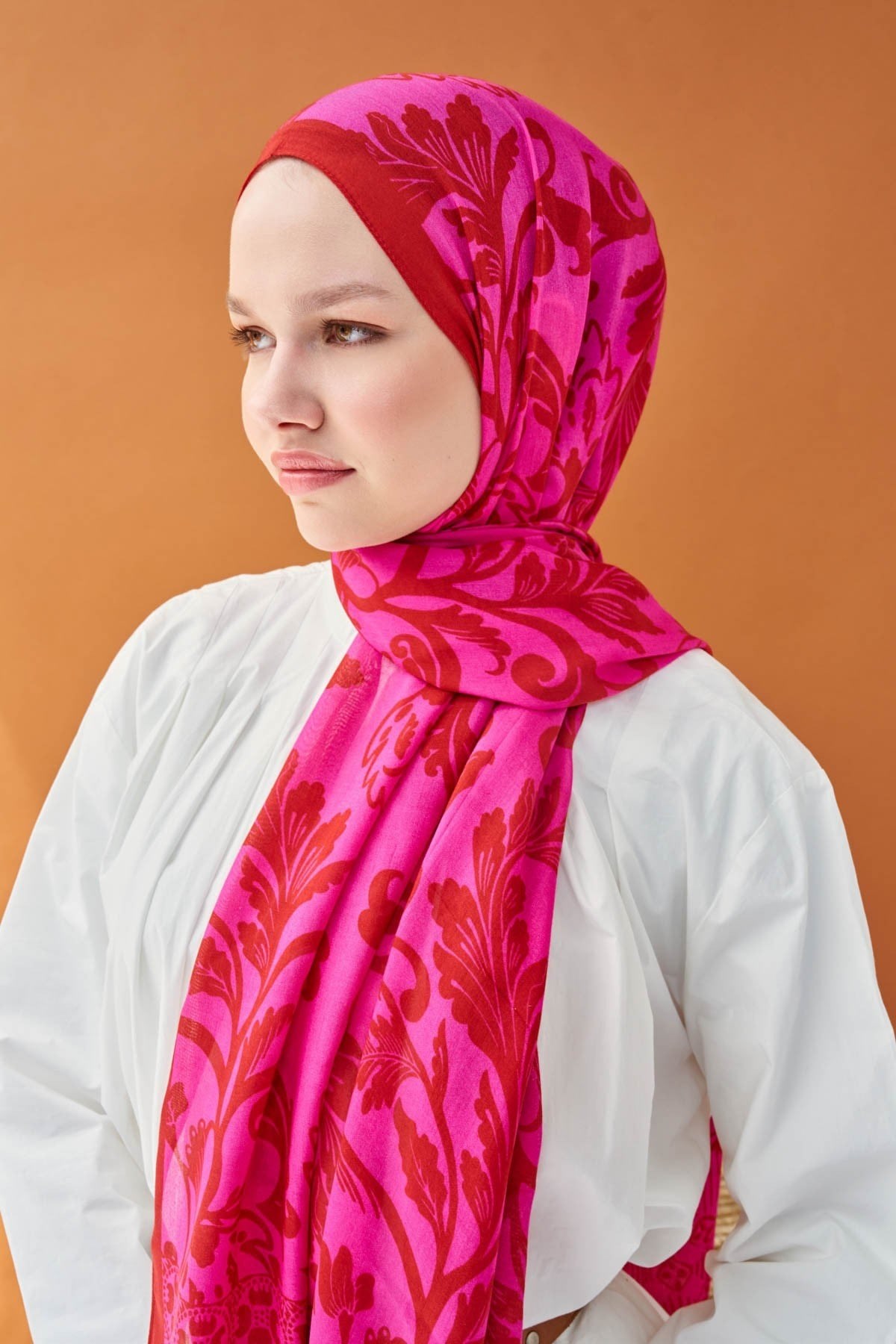 Riva Şal Tencel Floral Koyu Pembe