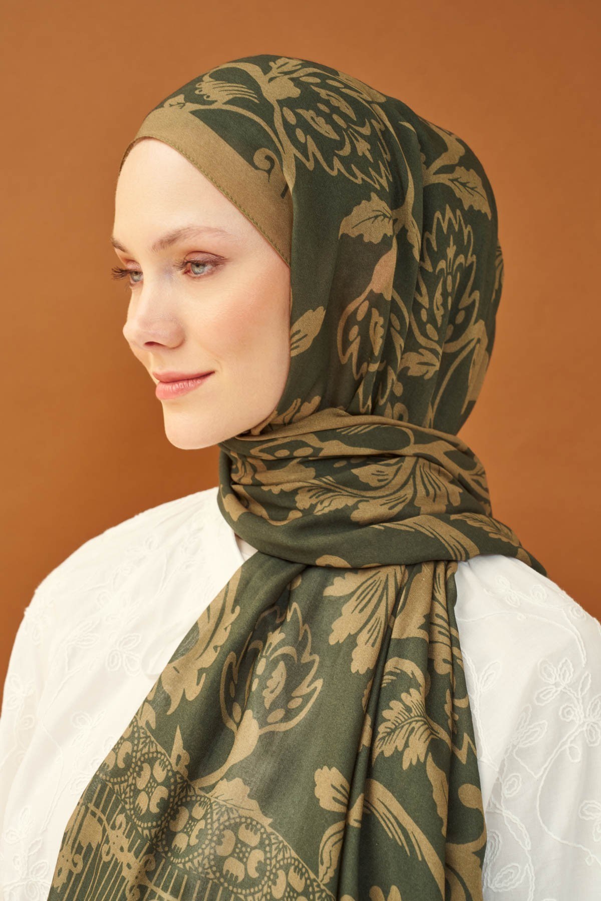 Riva Şal Tencel Floral Koyu Yeşil