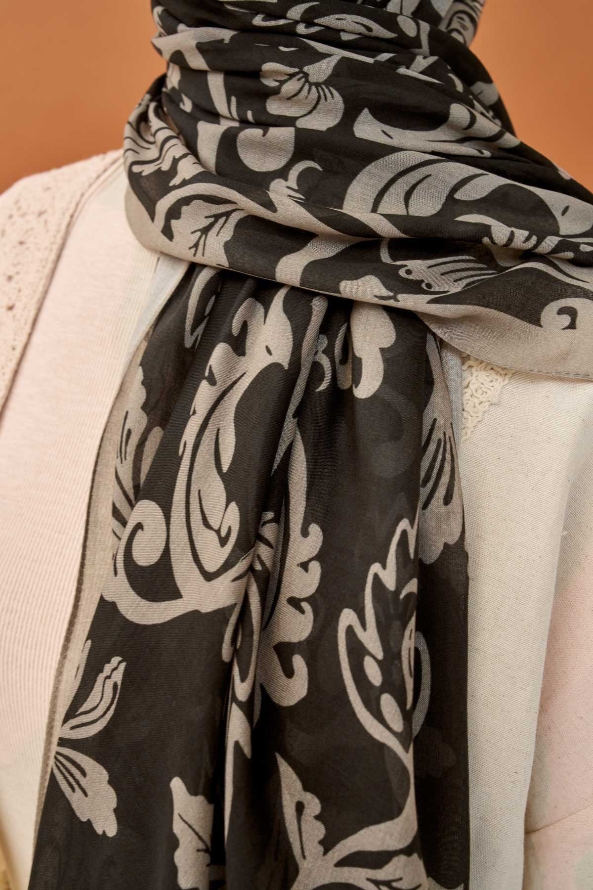 Riva Şal Tencel Floral Siyah