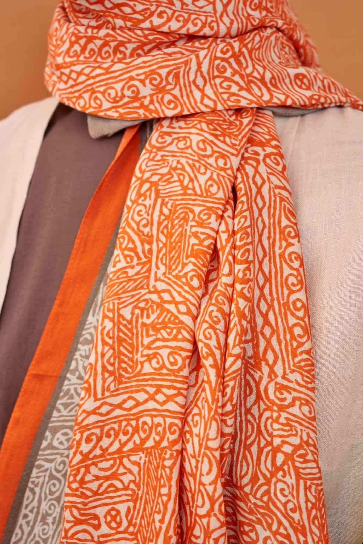 Riva Şal Tencel Güpür Desen Açık Turuncu