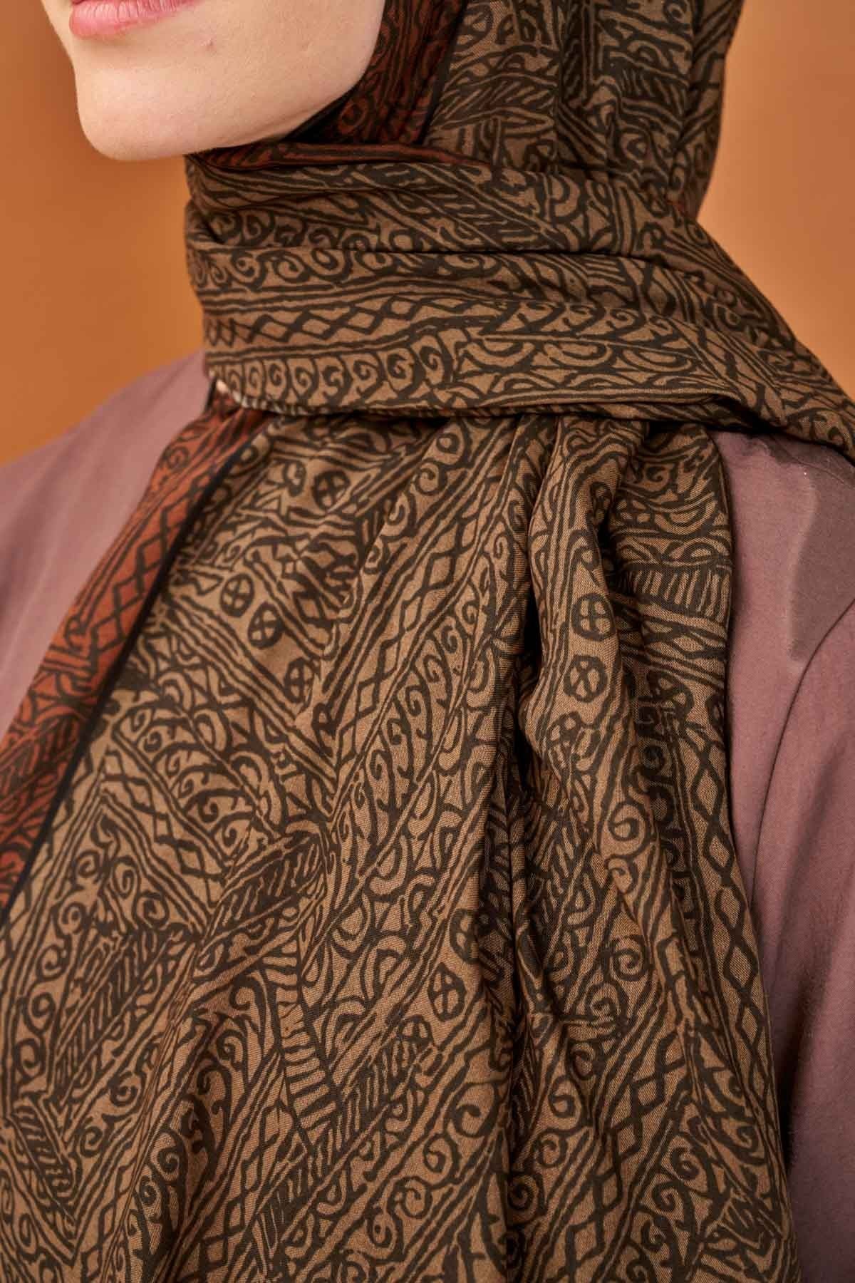 Riva Şal Tencel Güpür Desen Kahverengi