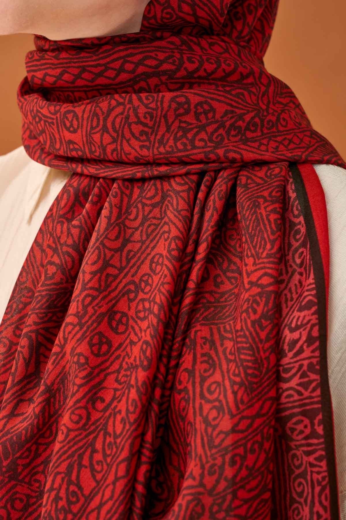 Riva Şal Tencel Güpür Desen Kırmızı