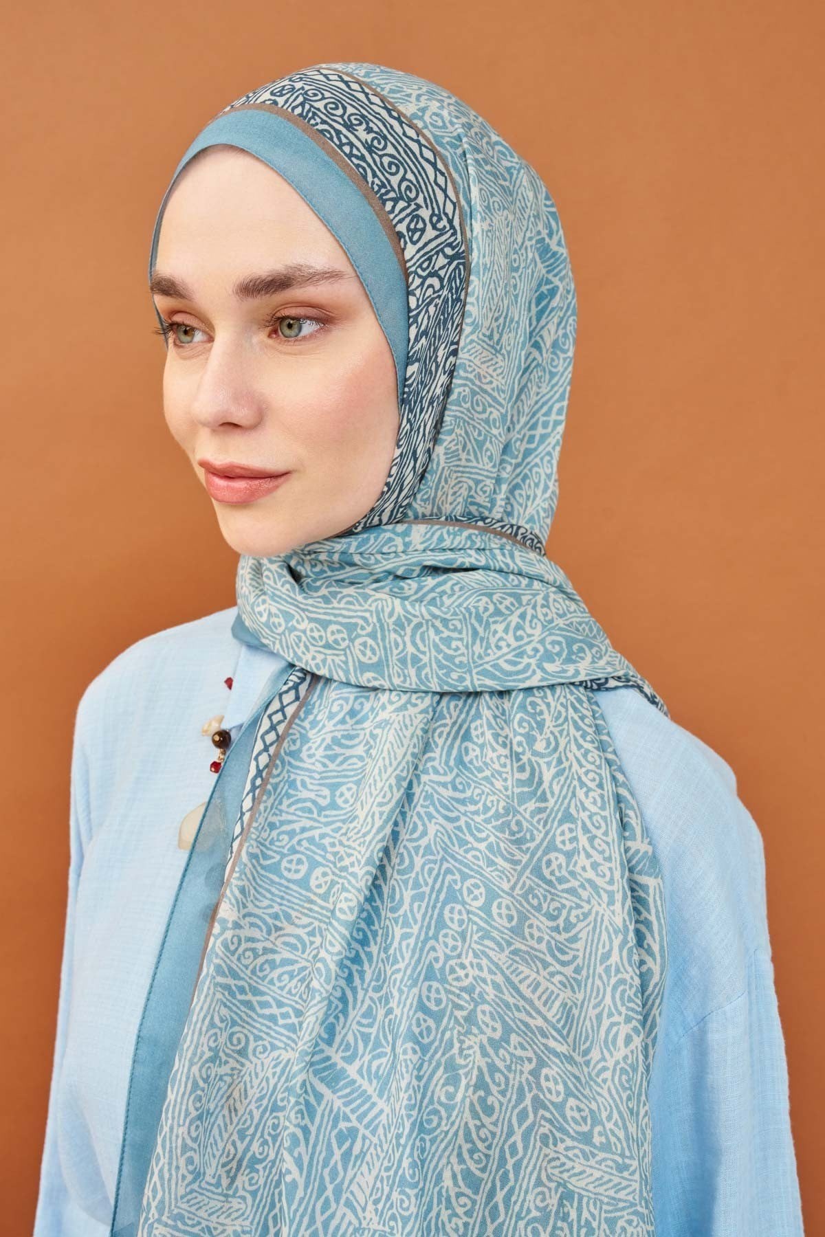 Riva Şal Tencel Güpür Desen Mavi