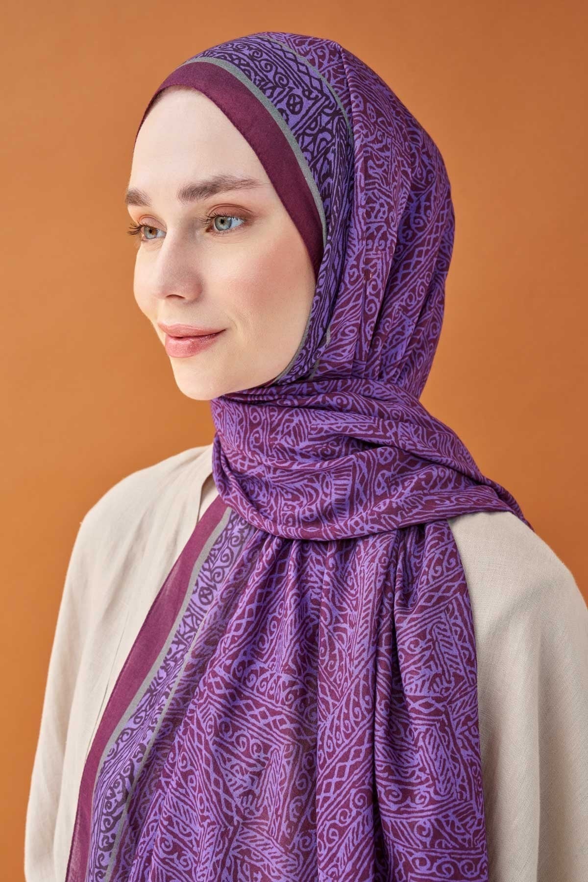 Riva Şal Tencel Güpür Desen Mor