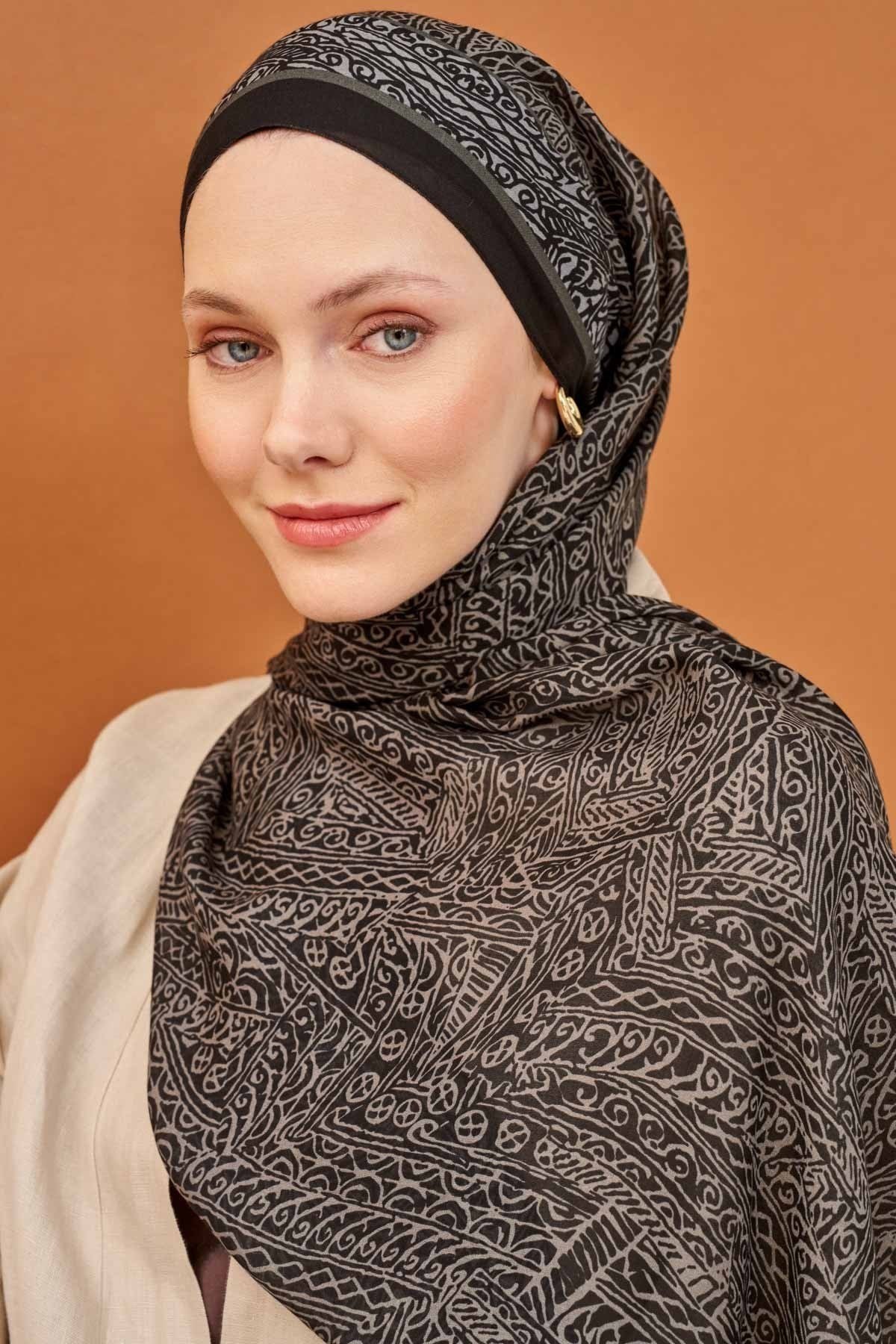 Riva Şal Tencel Güpür Desen Siyah