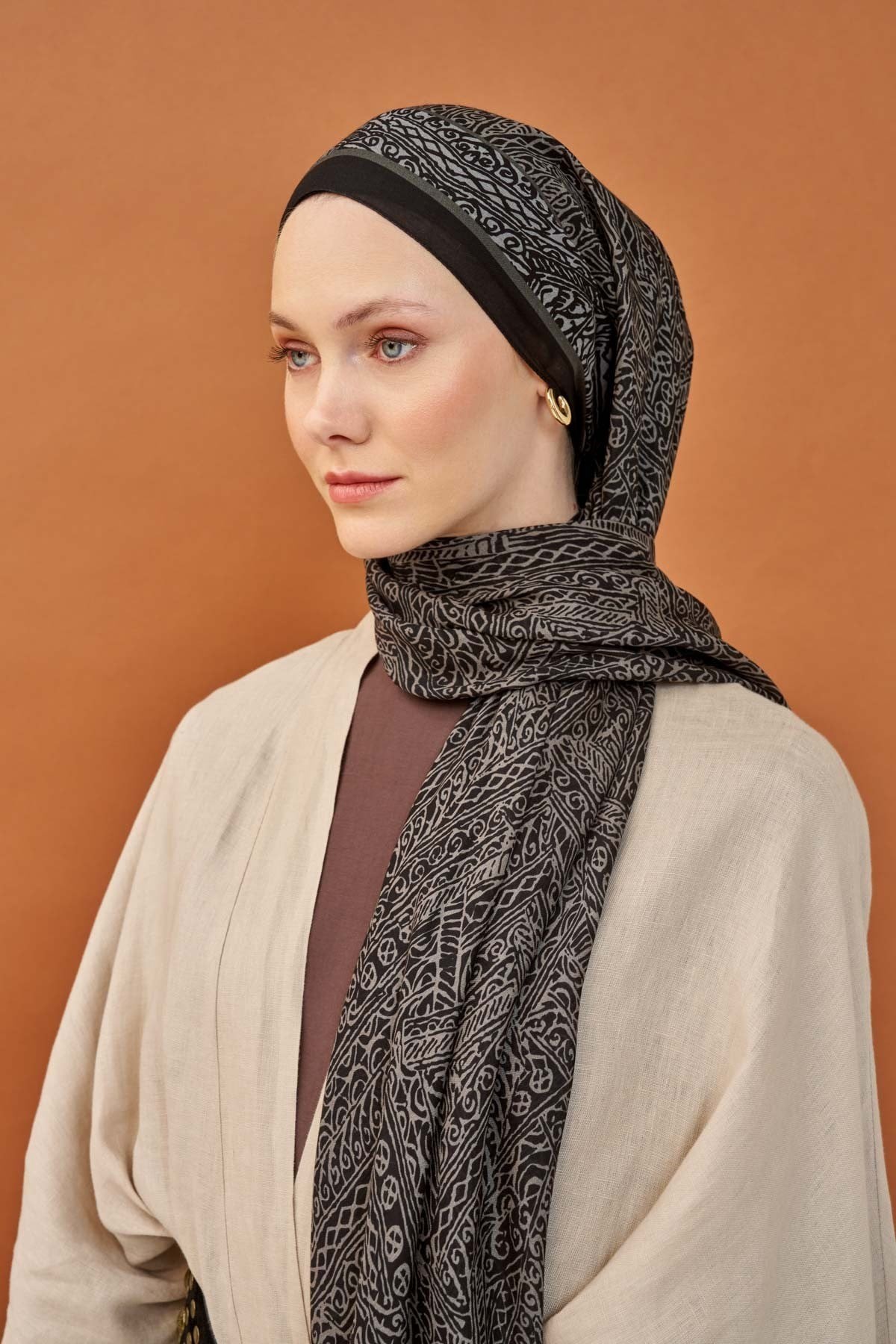 Riva Şal Tencel Güpür Desen Siyah