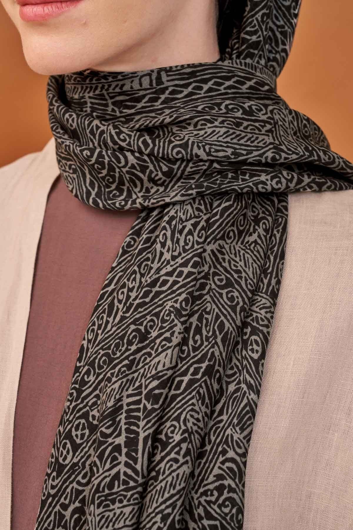 Riva Şal Tencel Güpür Desen Siyah