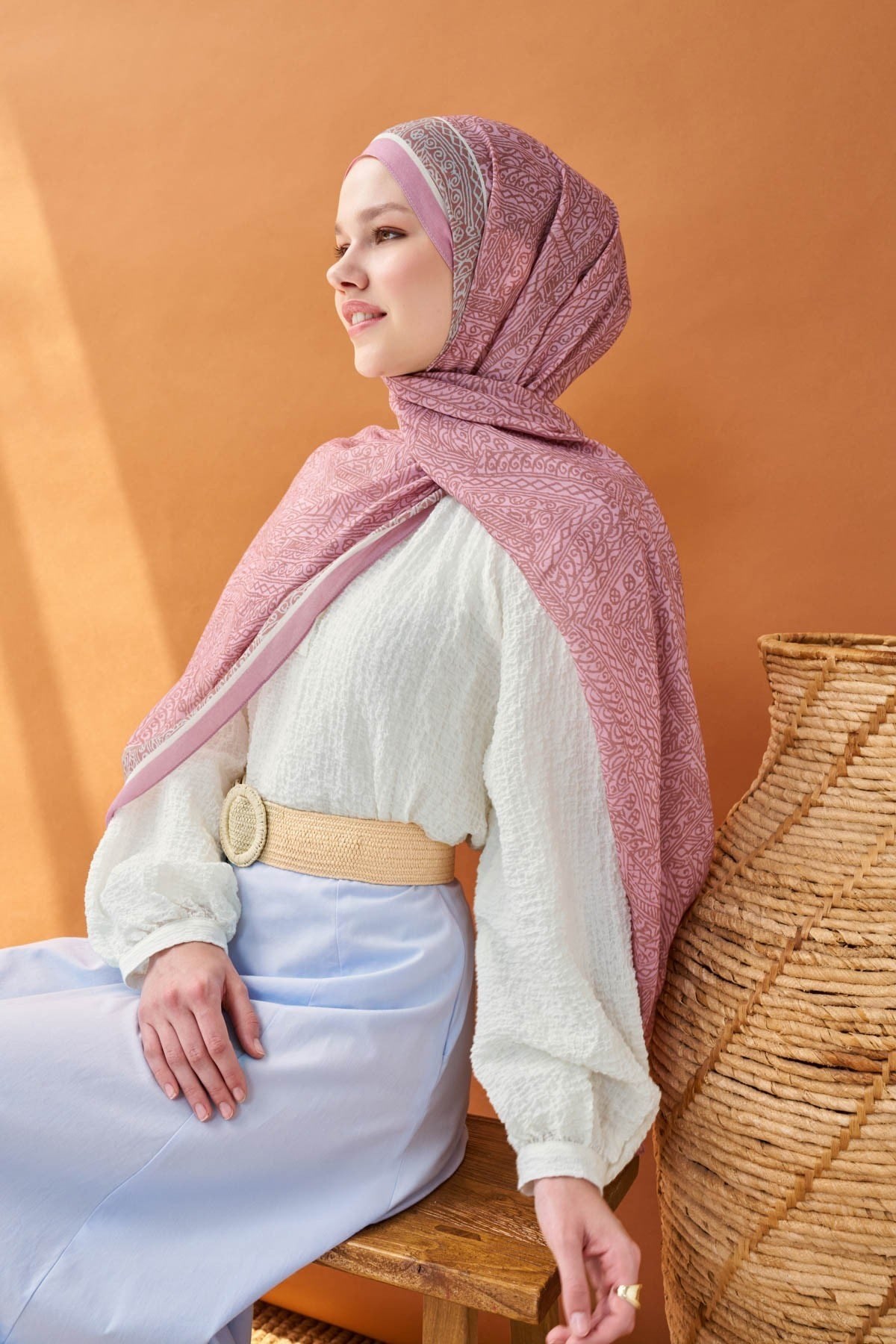 Riva Şal Tencel Güpür Desen Tozpembe