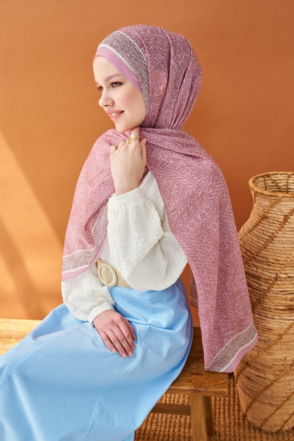 Riva Şal Tencel Güpür Desen Tozpembe