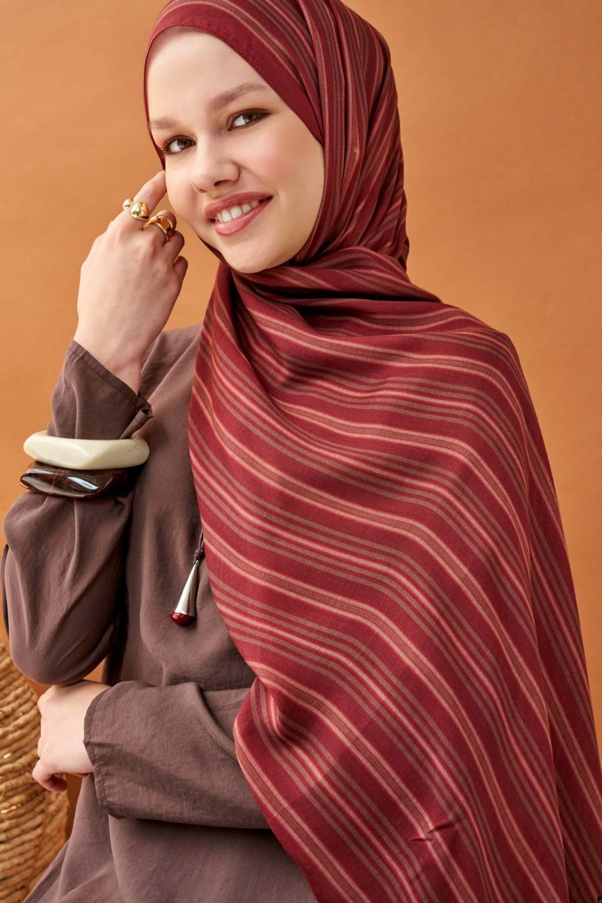 Riva Şal Tencel Line Bordo