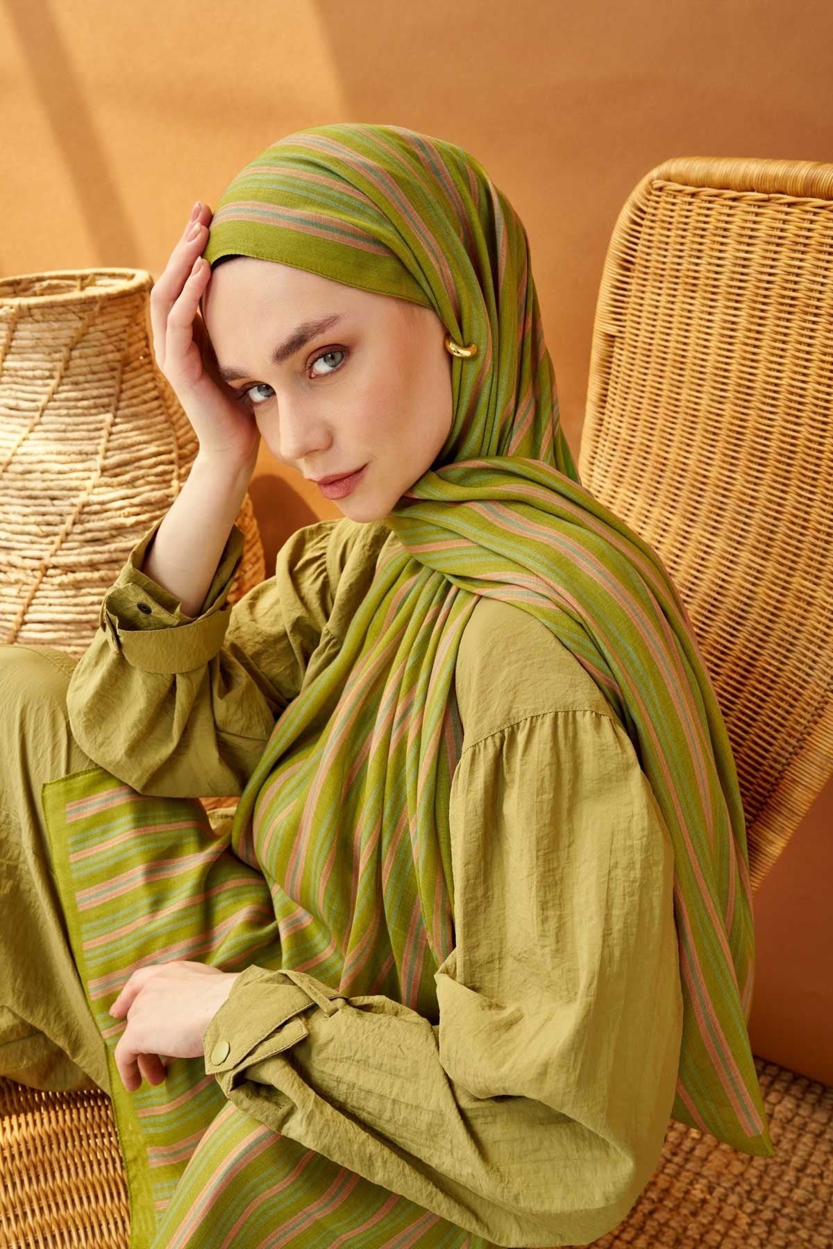 Riva Şal Tencel Line Fıstık Yeşili