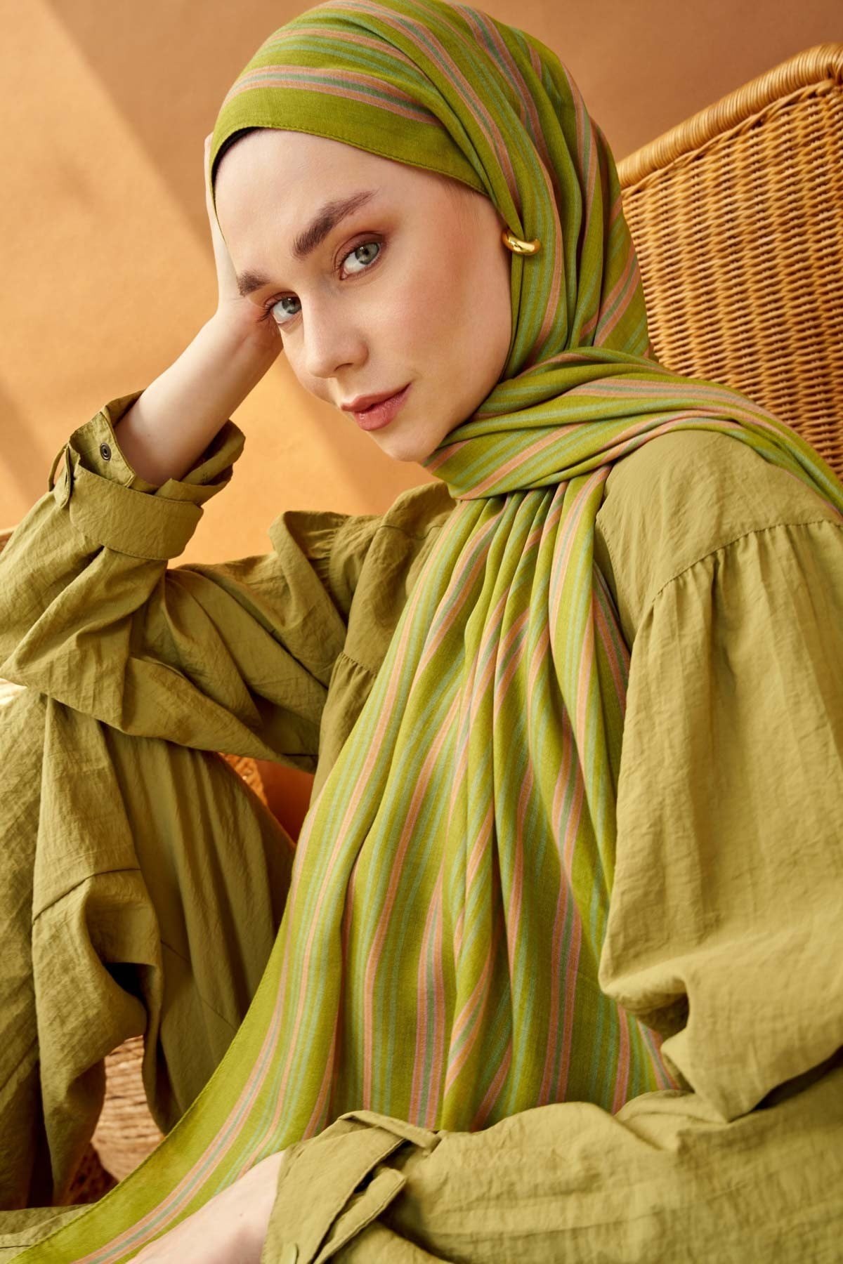 Riva Şal Tencel Line Fıstık Yeşili