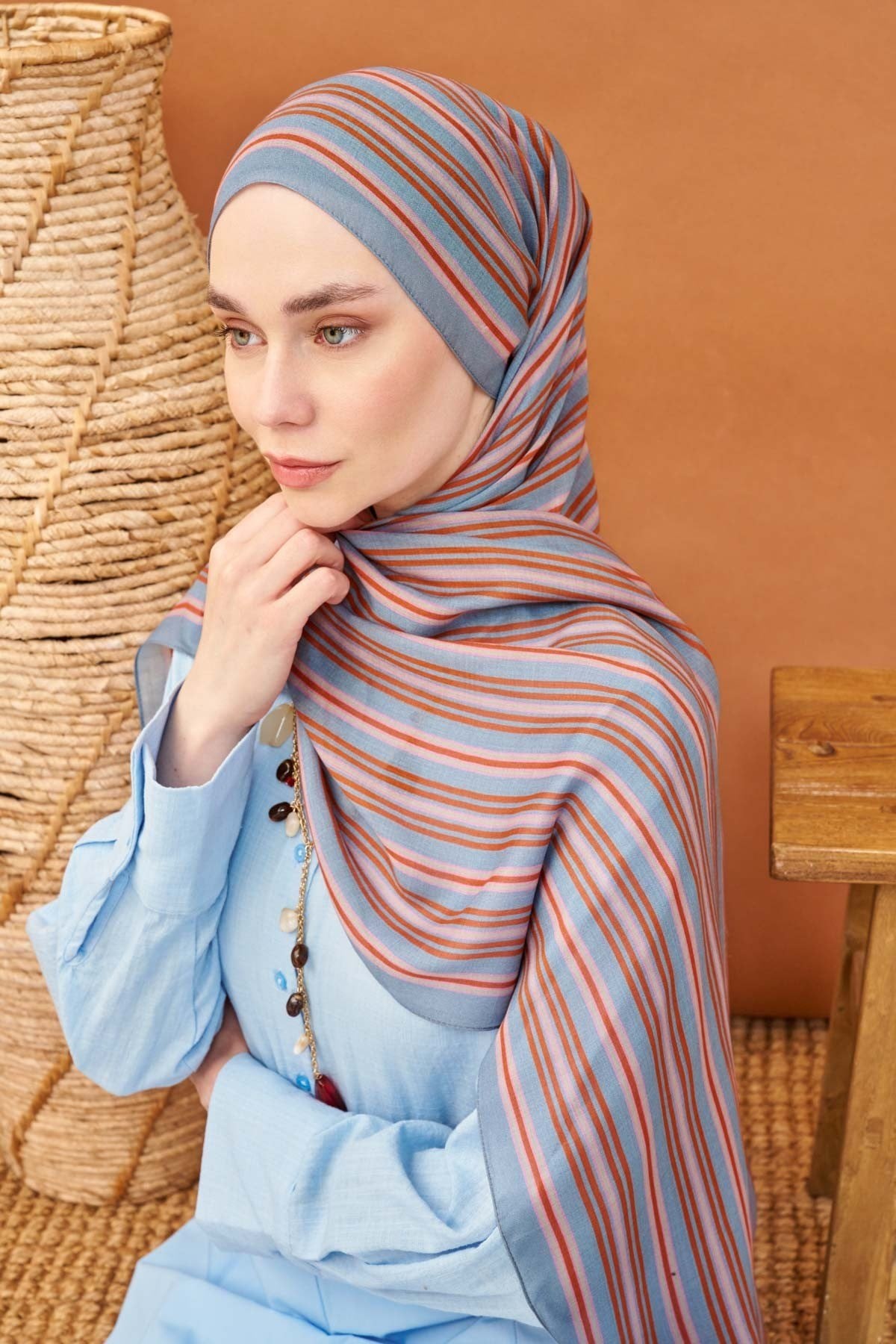 Riva Şal Tencel Line İndigo