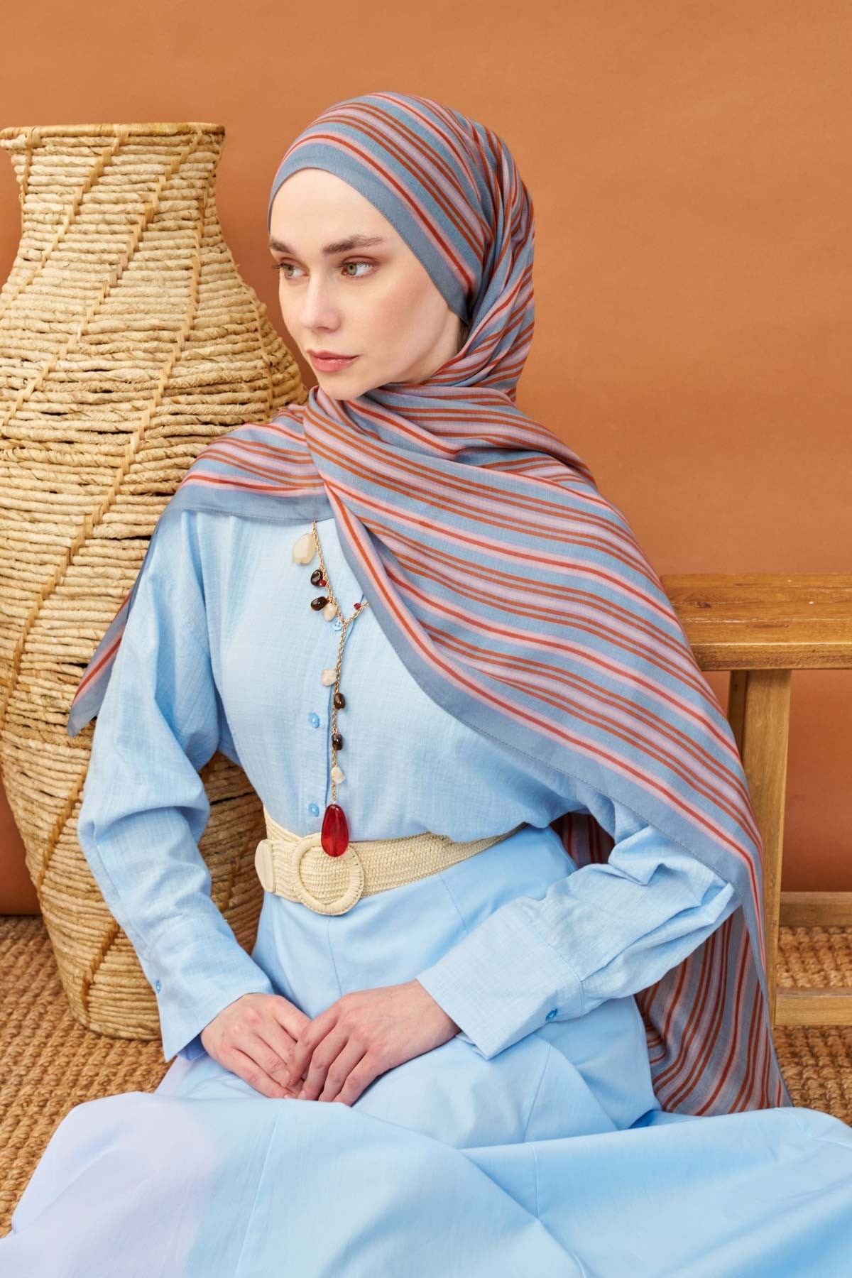 Riva Şal Tencel Line İndigo