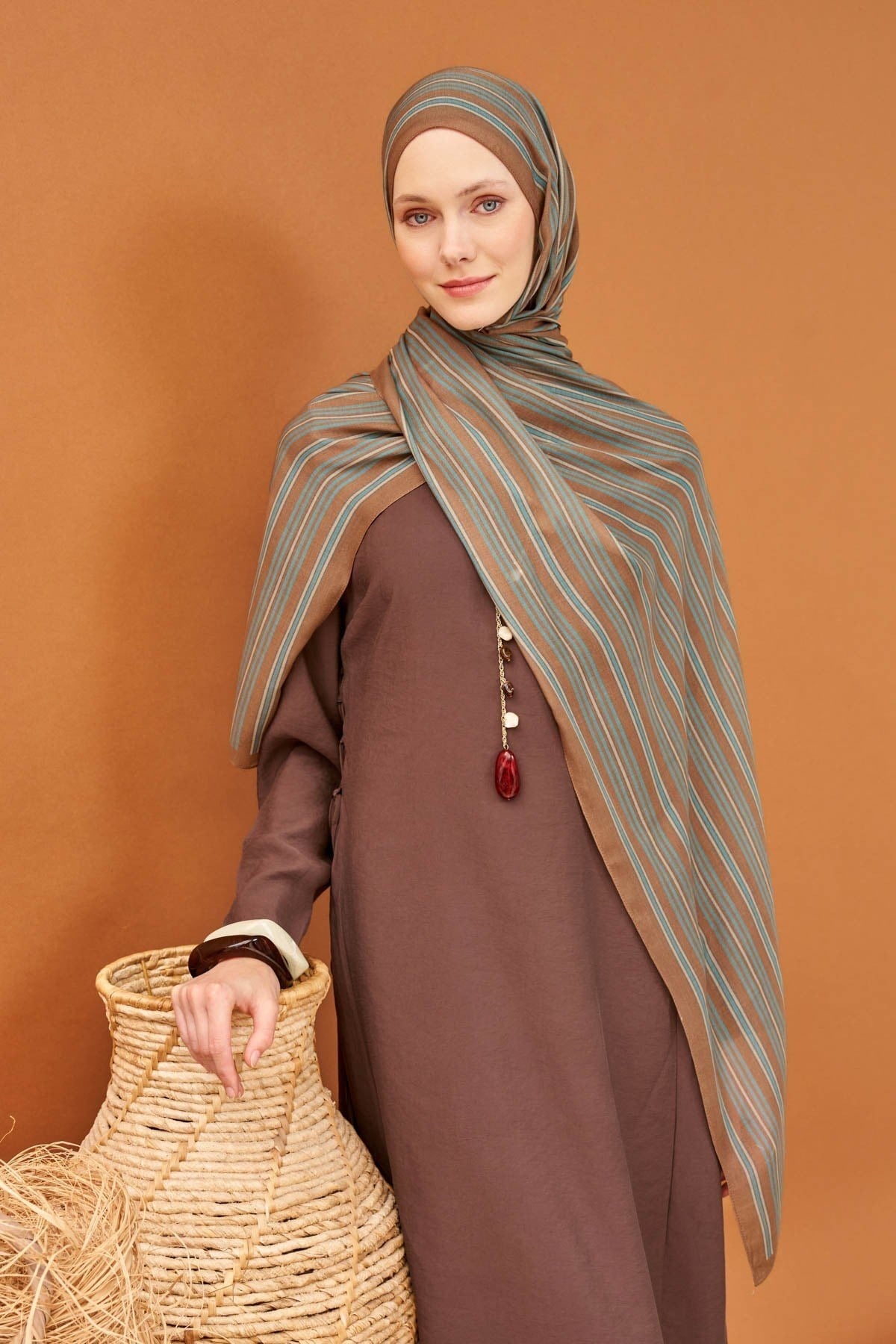 Riva Şal Tencel Line Kahverengi