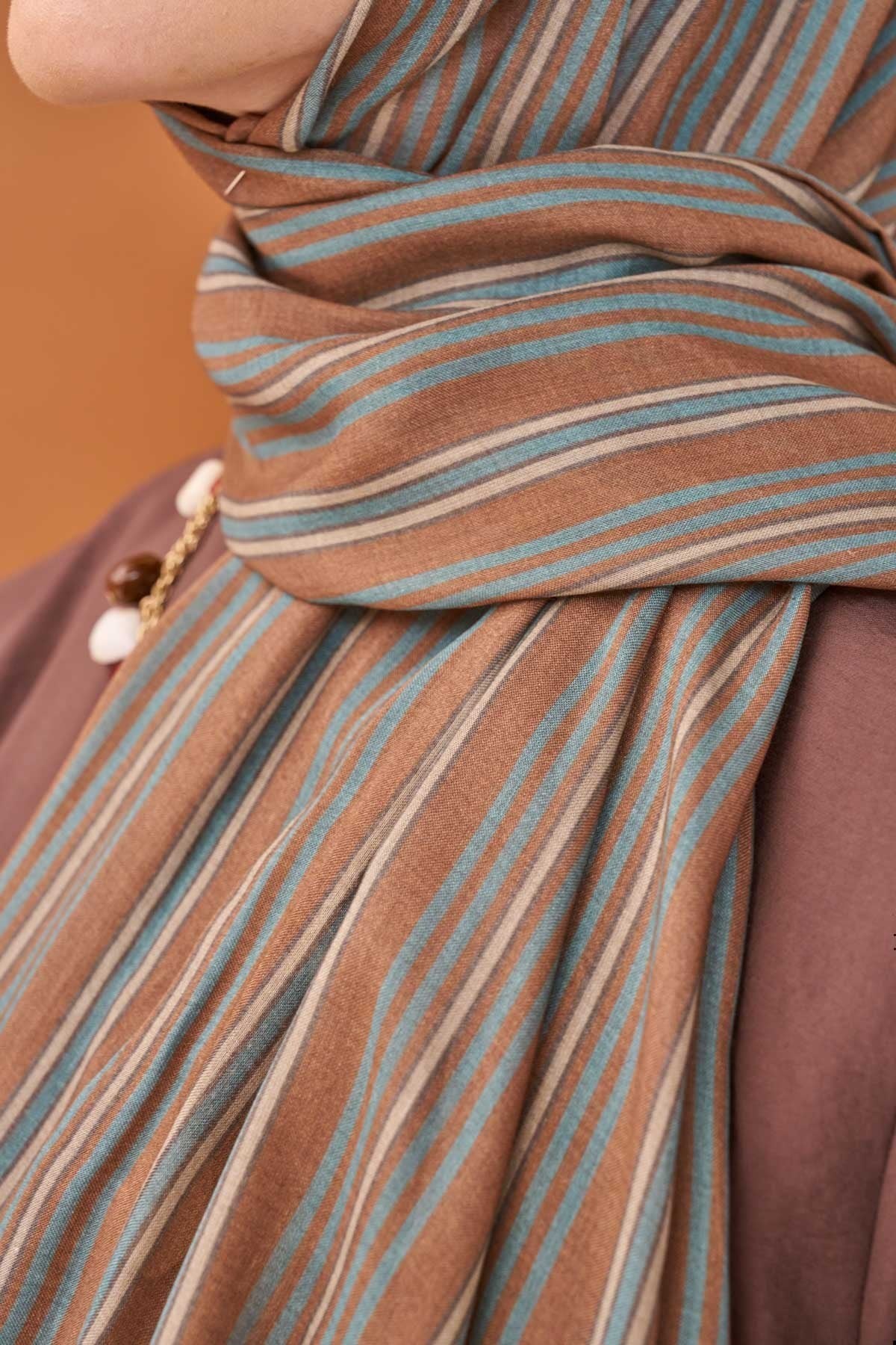 Riva Şal Tencel Line Kahverengi